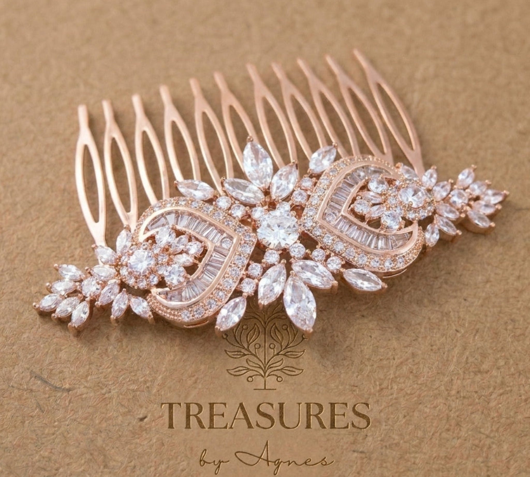 Emma Rose Gold CZ Bridal Hair Comb - Treasures by Agnes