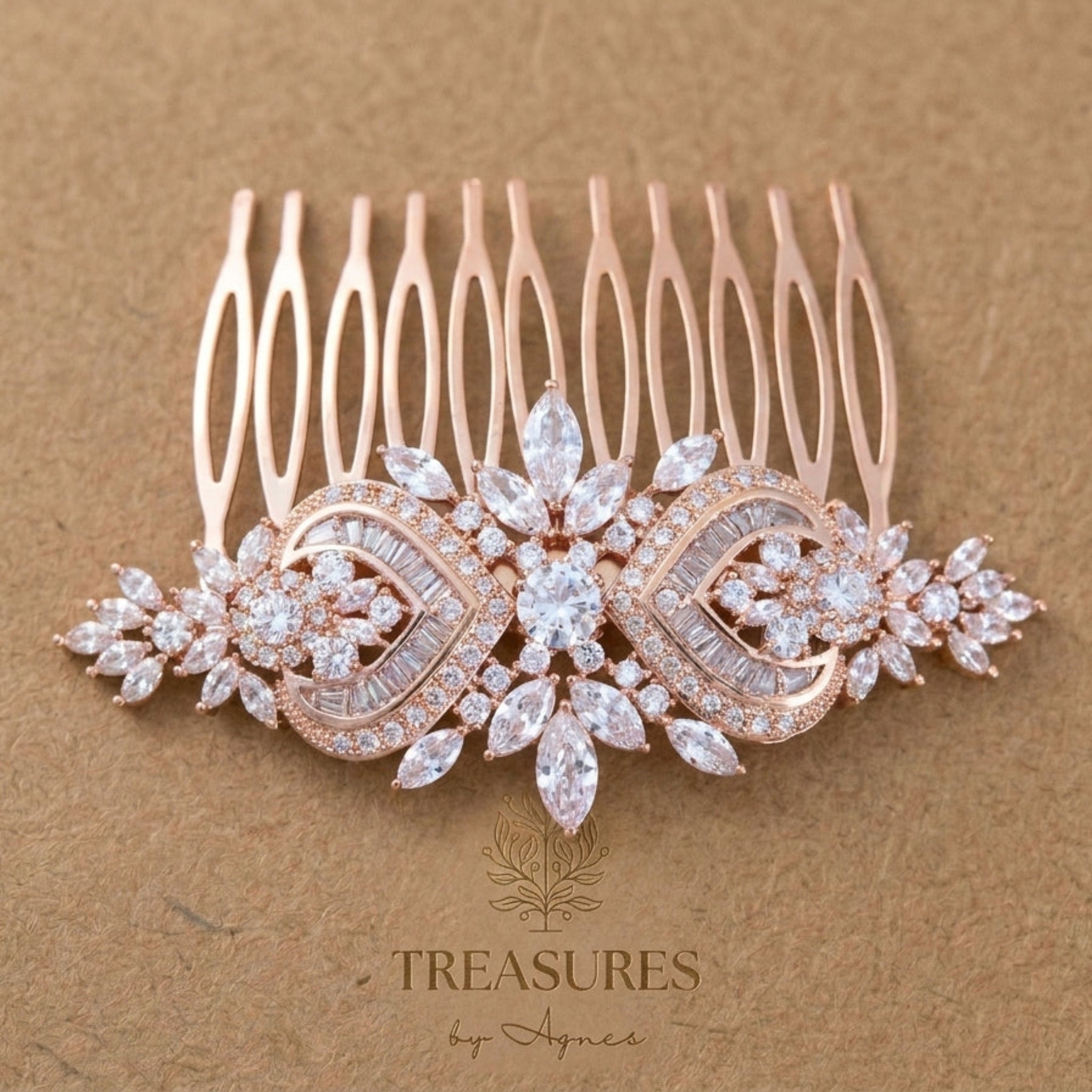 Emma Rose Gold CZ Bridal Hair Comb - Treasures by Agnes