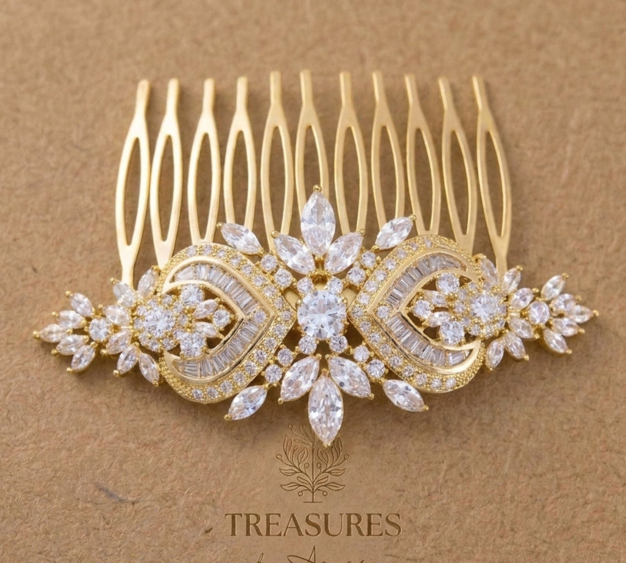 Emma Rose Gold CZ Bridal Hair Comb - Treasures by Agnes