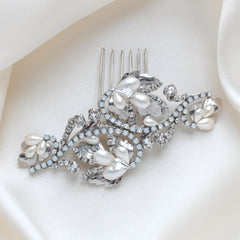 Floral Bridal hair comb with Austrian crystals and pearls - LISA - Treasures by Agnes