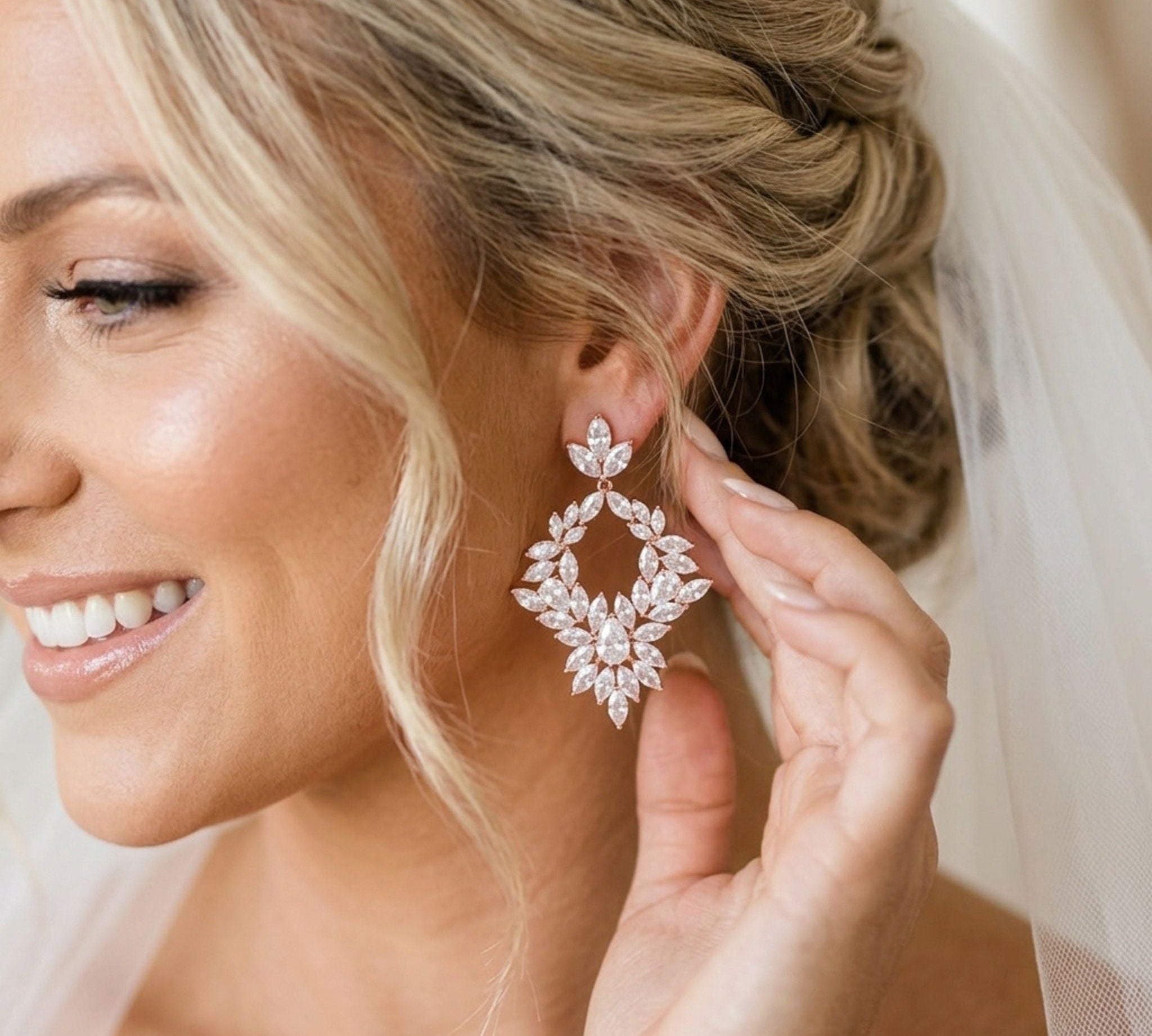Francesca Rose Gold Bridal Earrings - Treasures by Agnes