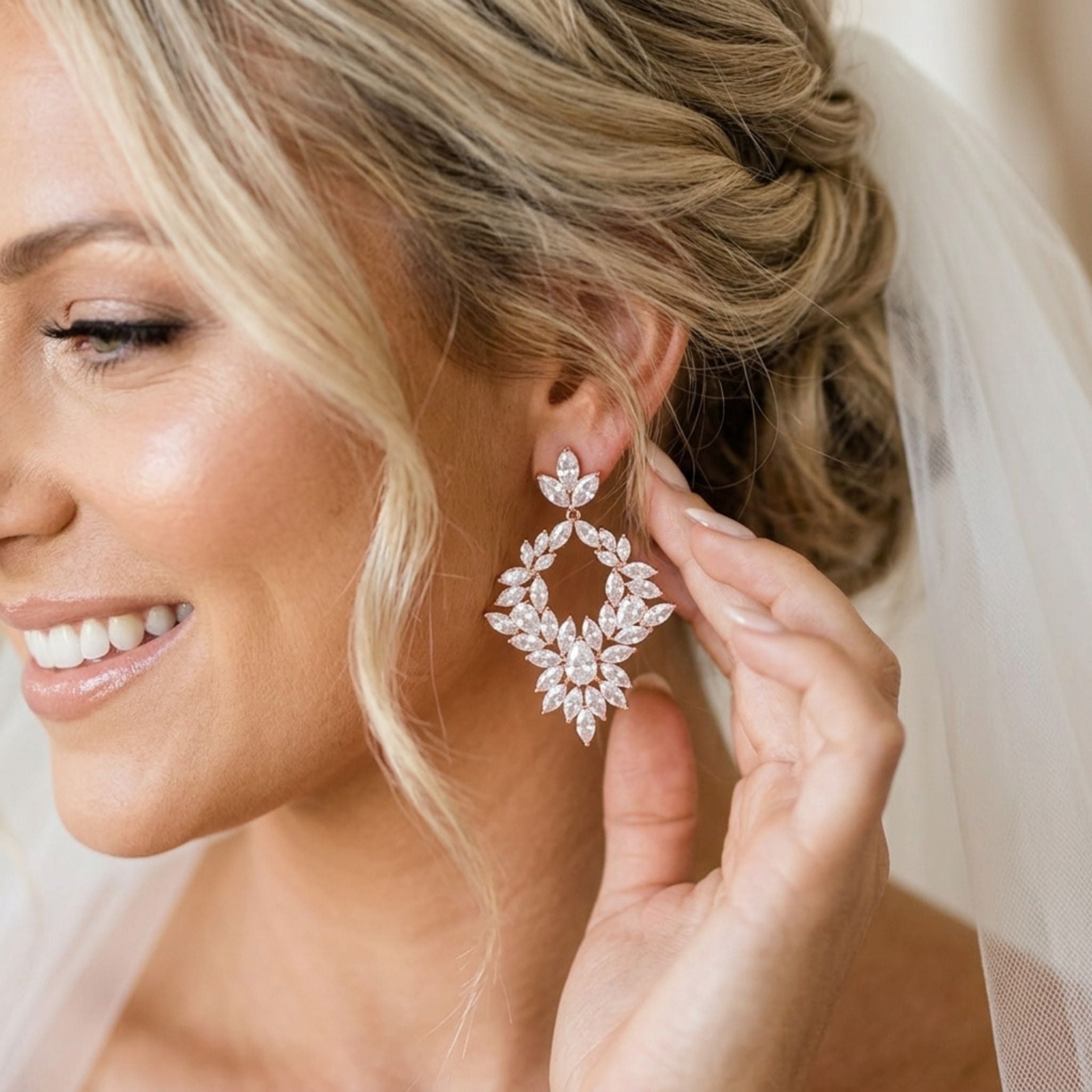 Francesca Rose Gold Bridal Earrings - Treasures by Agnes