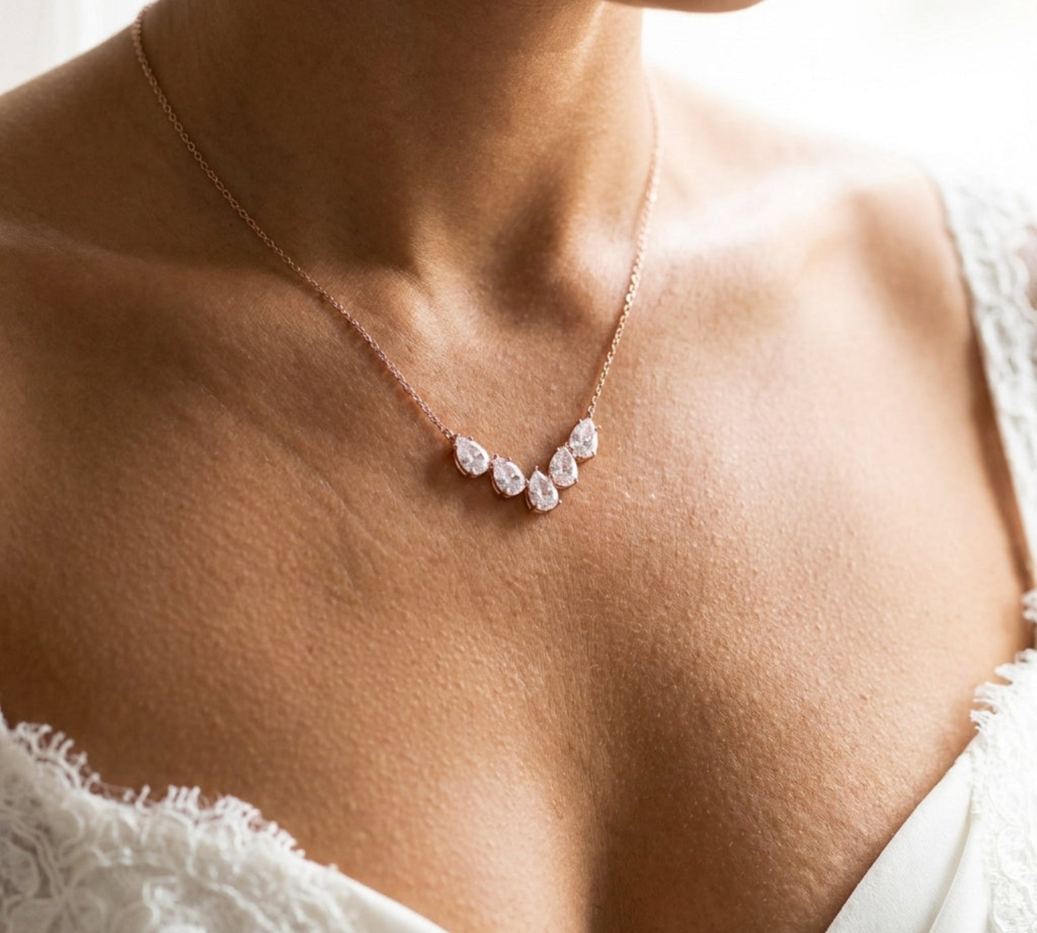 Gemma Dainty Gold CZ Bridal Necklace - Treasures by Agnes