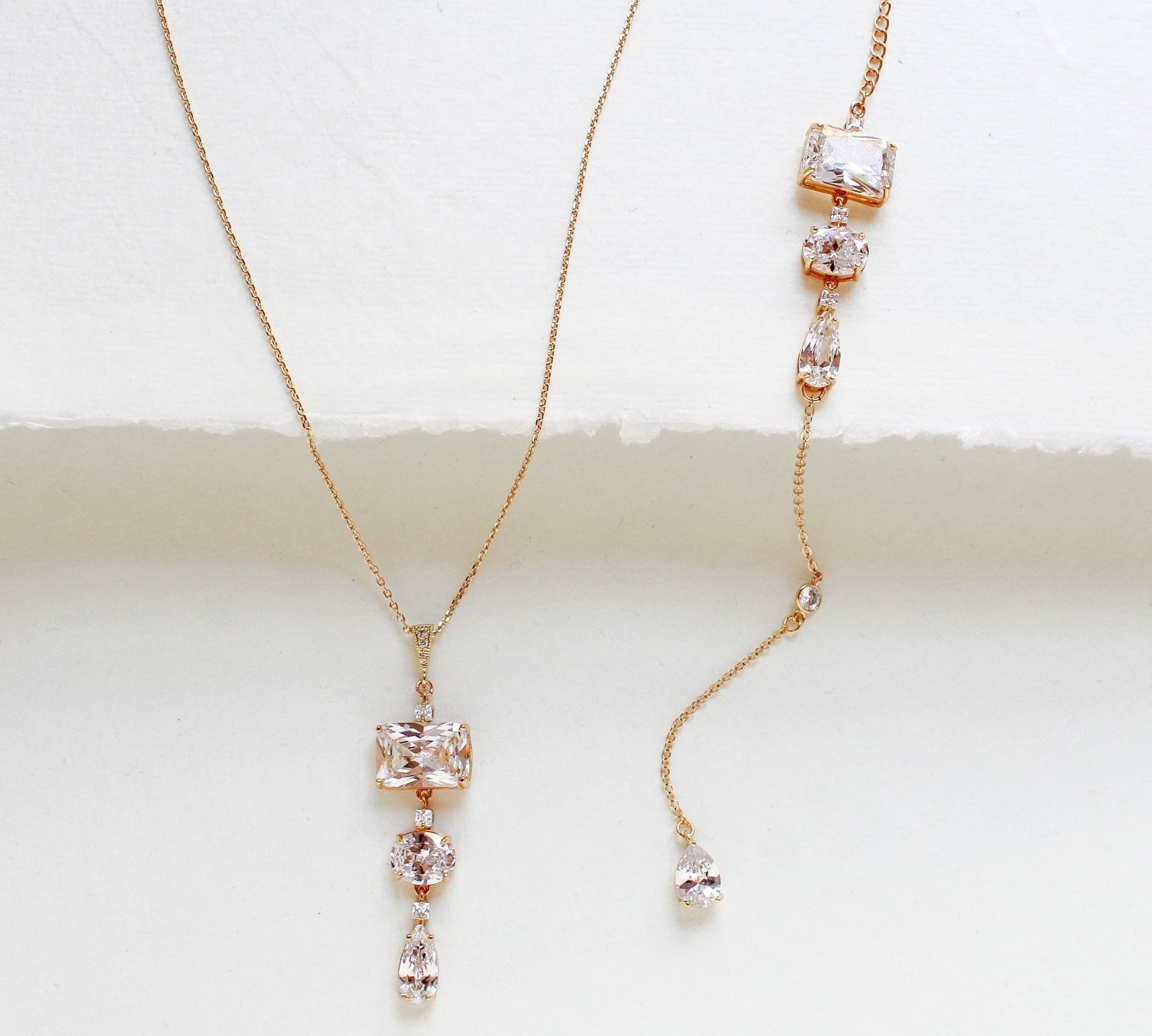Gold Bridal backdrop necklace - ADELINE - Treasures by Agnes