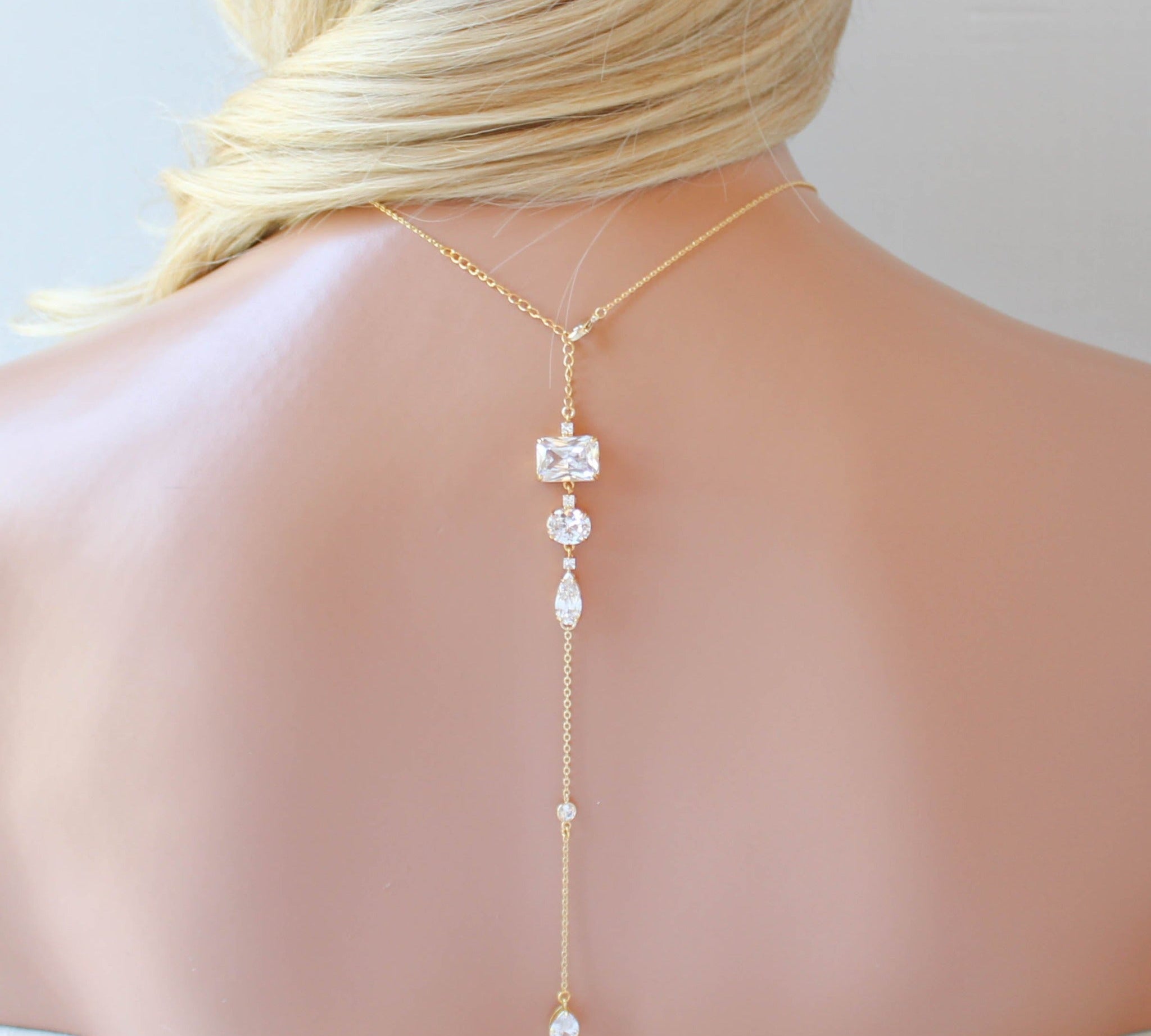 Gold Bridal backdrop necklace - ADELINE - Treasures by Agnes