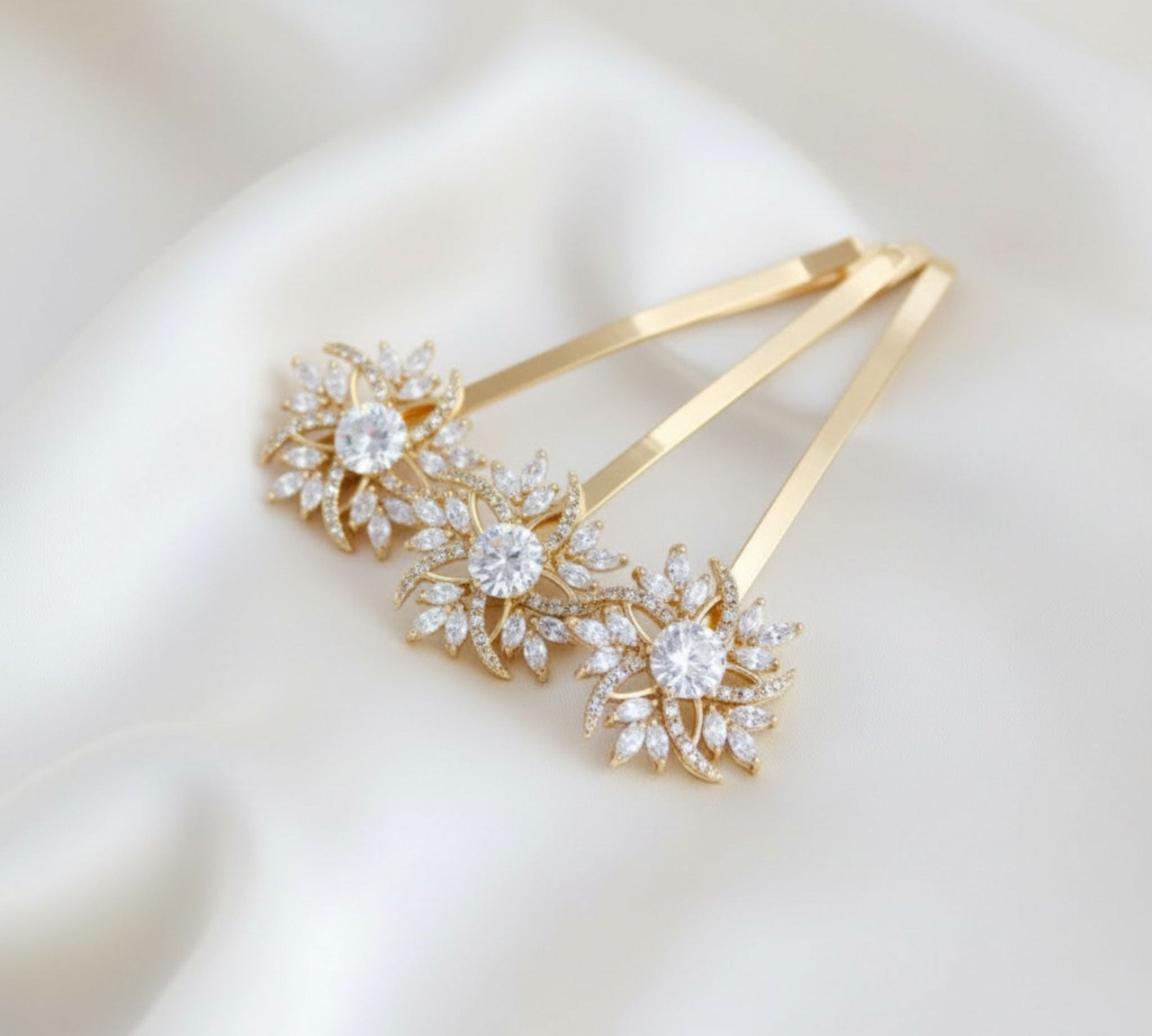 Gold Cubic Zirconia Bridal Hair Pins - Treasures by Agnes