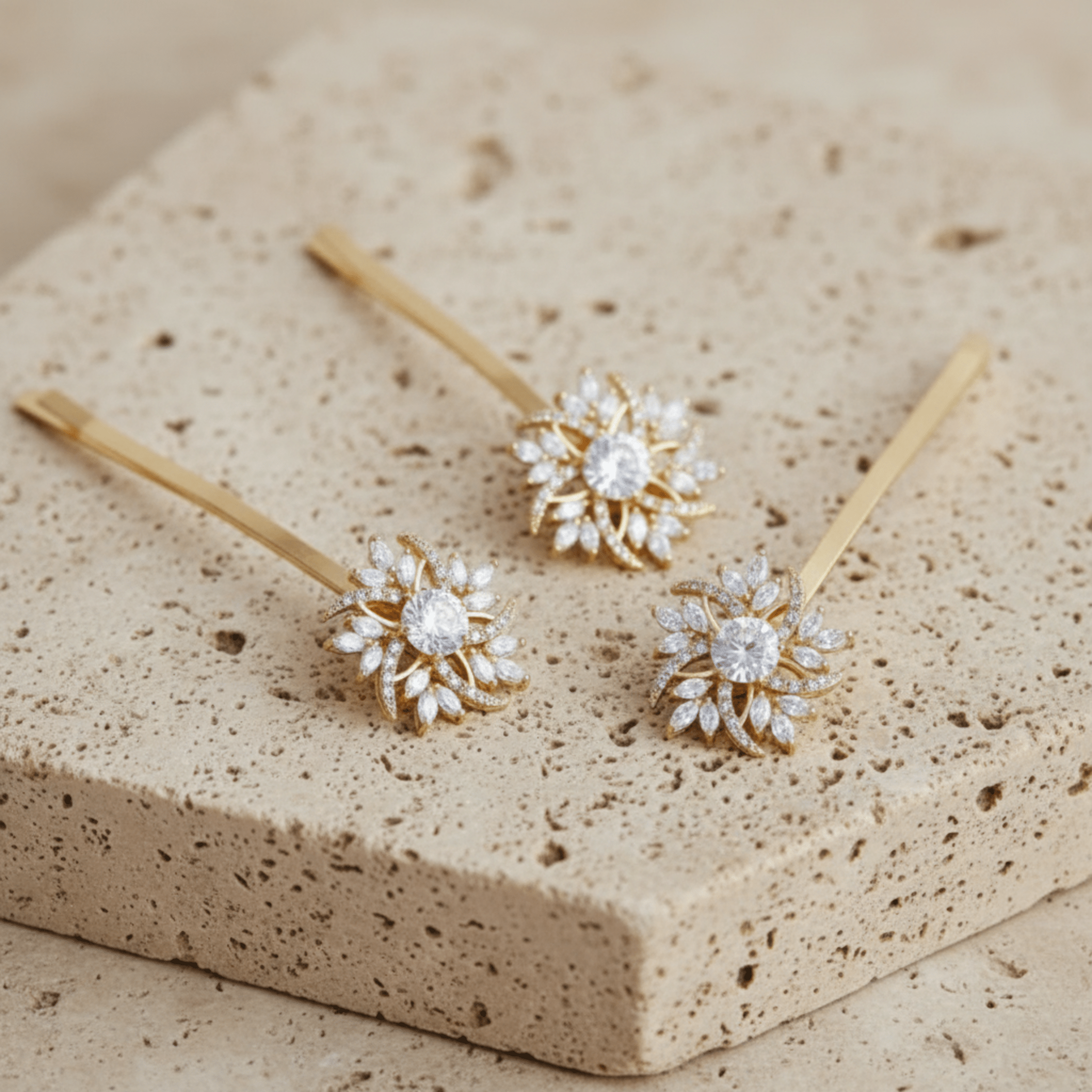 Gold Cubic Zirconia Bridal Hair Pins - Treasures by Agnes