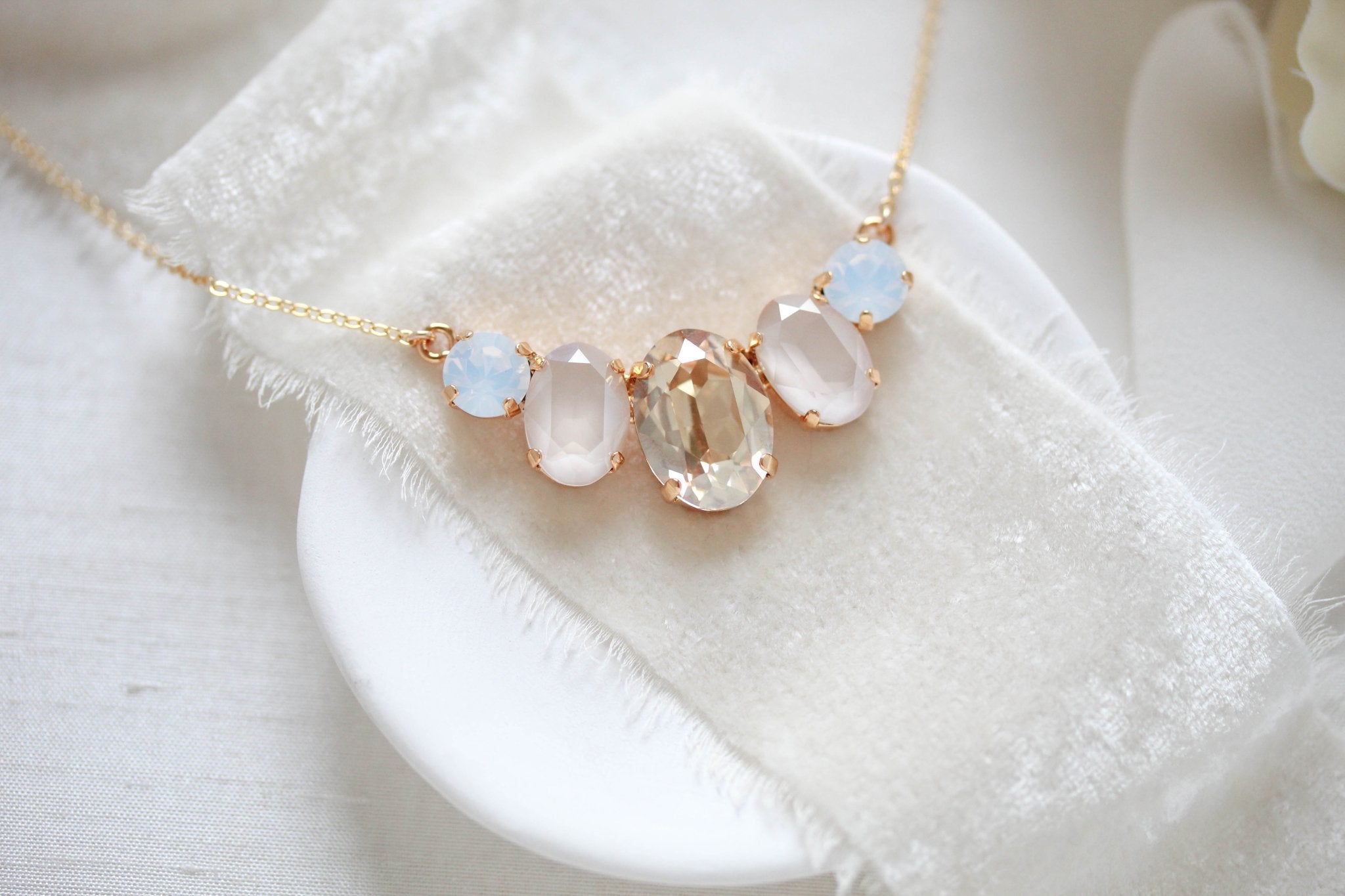 Gold oval pendant crystal necklace - FELICITY - Treasures by Agnes