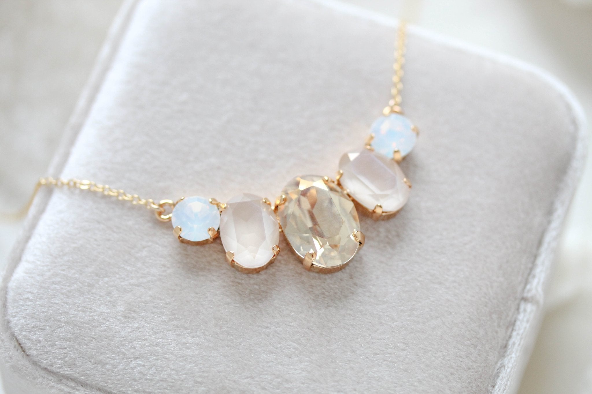 Gold oval pendant crystal necklace - FELICITY - Treasures by Agnes