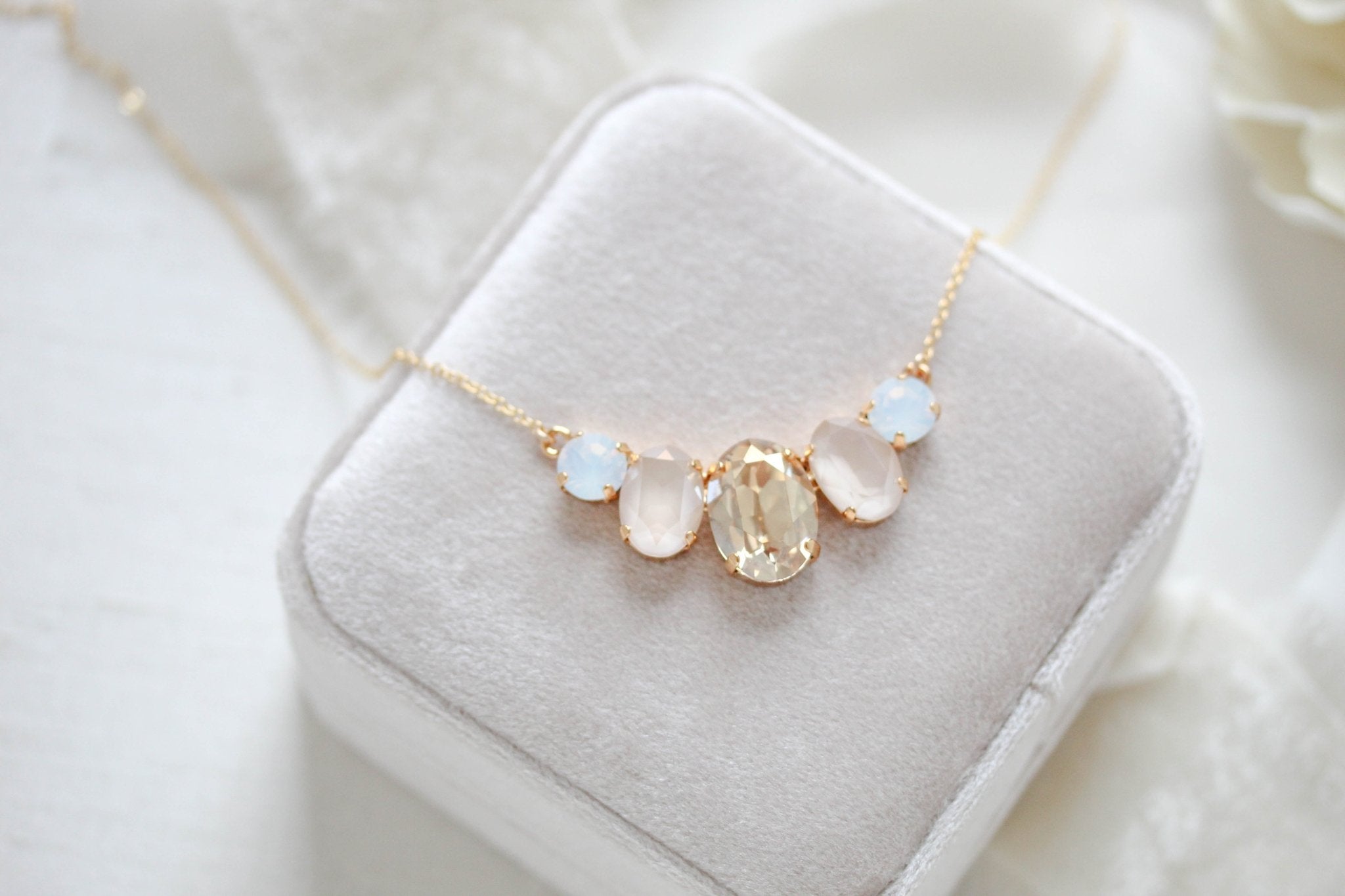 Gold oval pendant crystal necklace - FELICITY - Treasures by Agnes