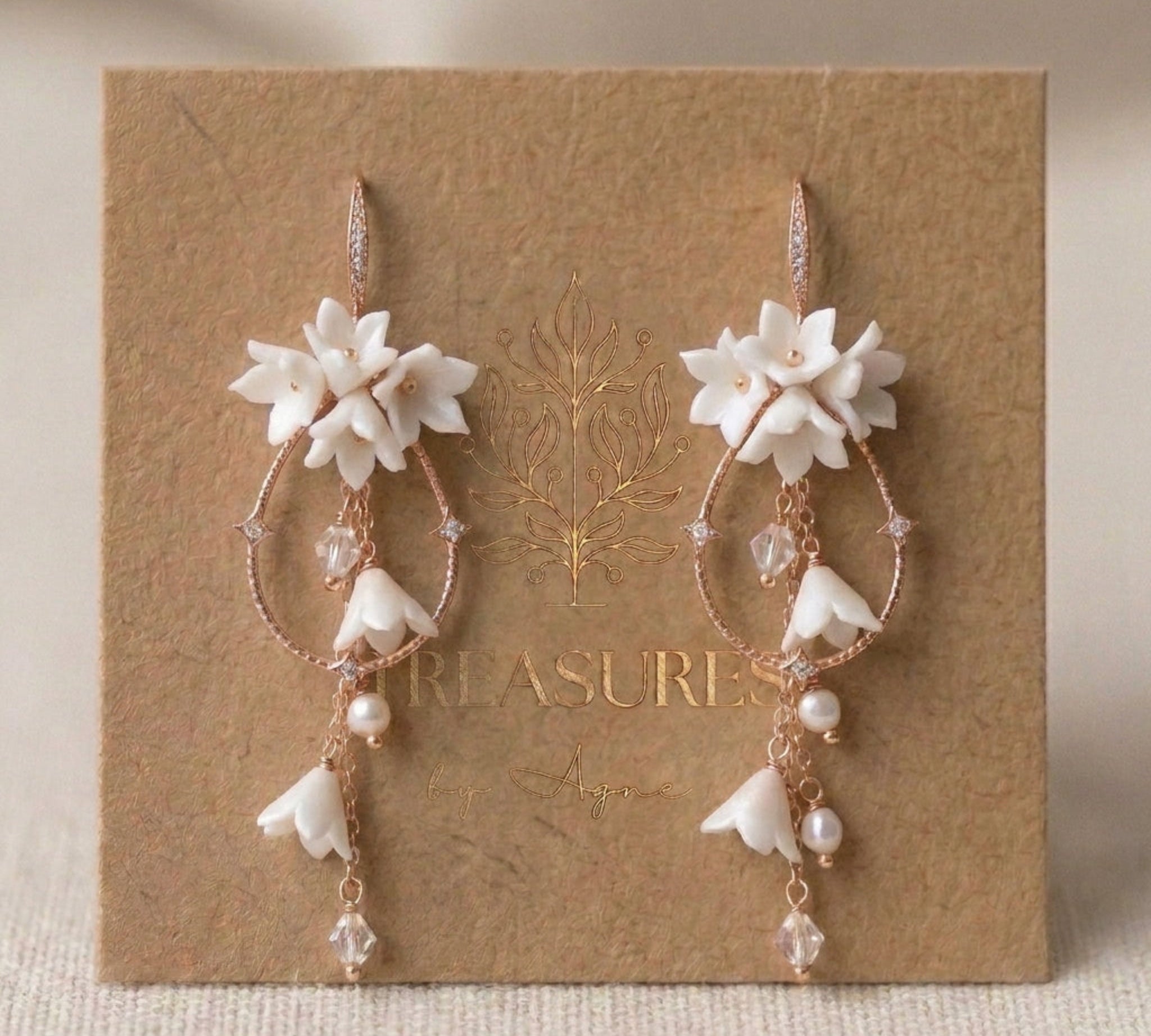 Irena Floral Bridal Earrings with Pearls - Treasures by Agnes