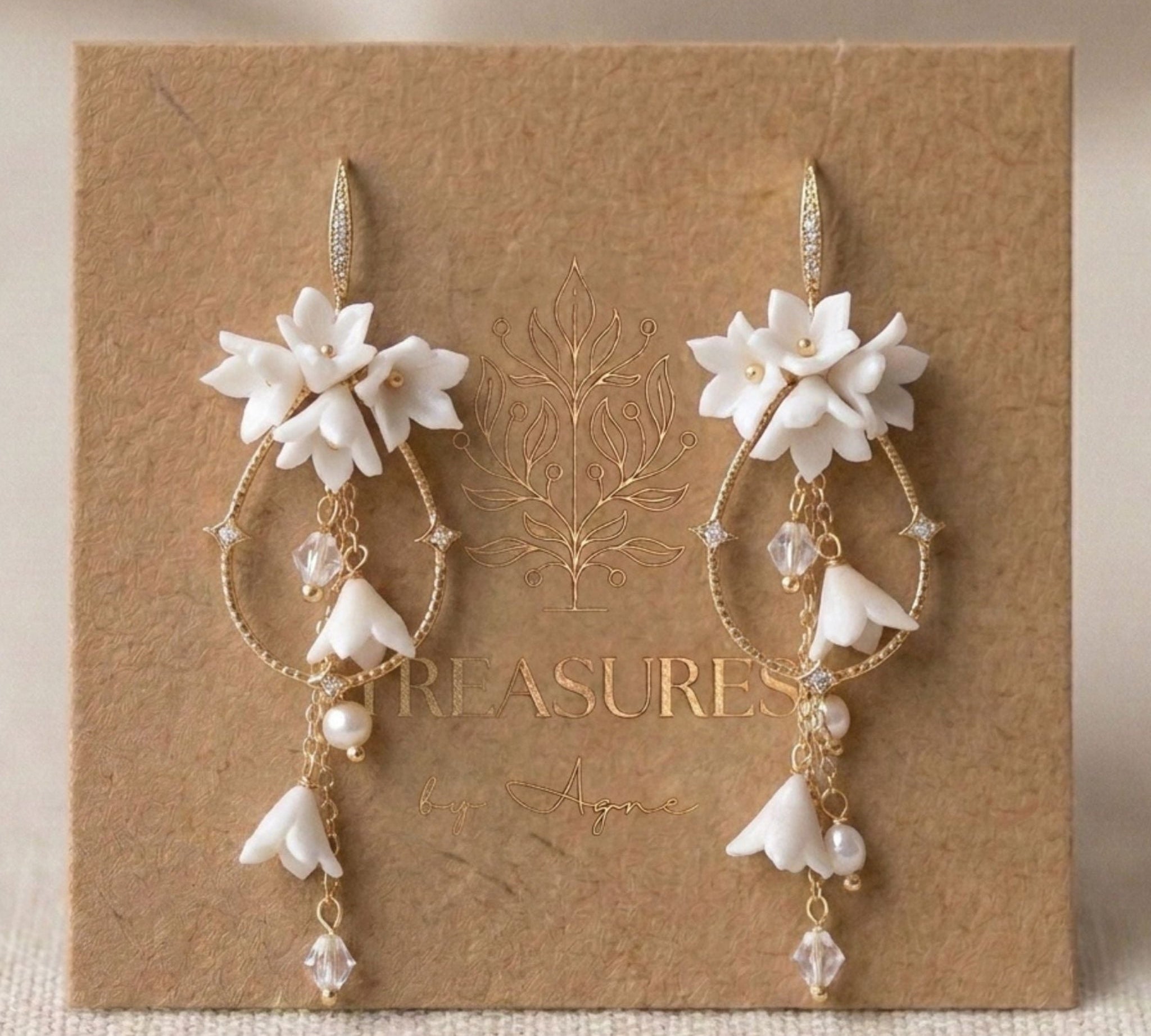 Irena Floral Bridal Earrings with Pearls - Treasures by Agnes
