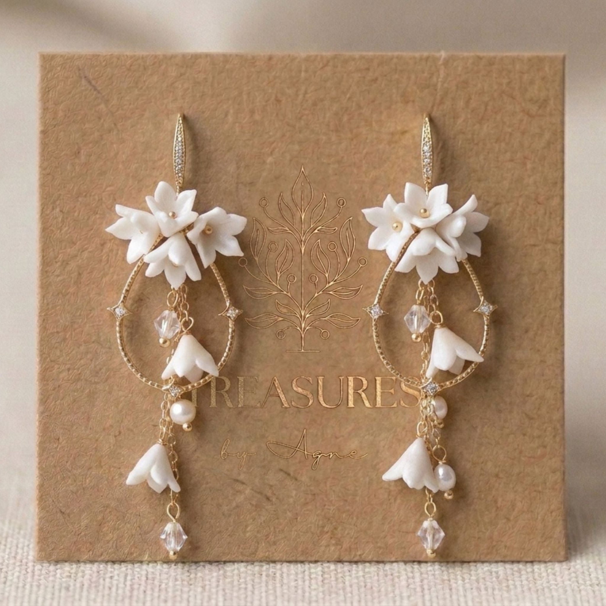 Irena Floral Bridal Earrings with Pearls - Treasures by Agnes