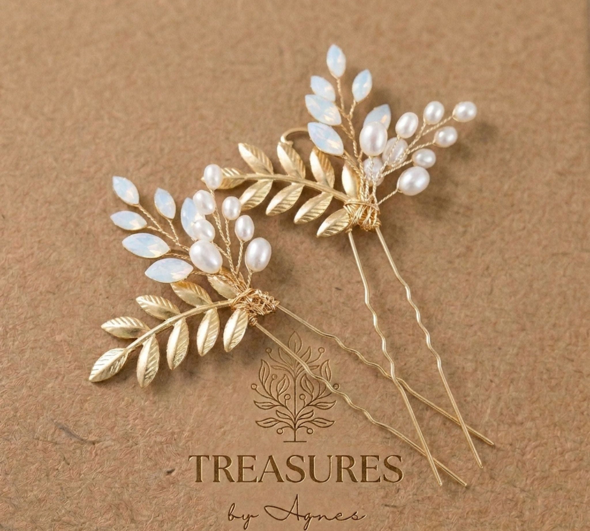 Ivy Swarovski Crystal & Pearl Bridal Hair Pins - Treasures by Agnes
