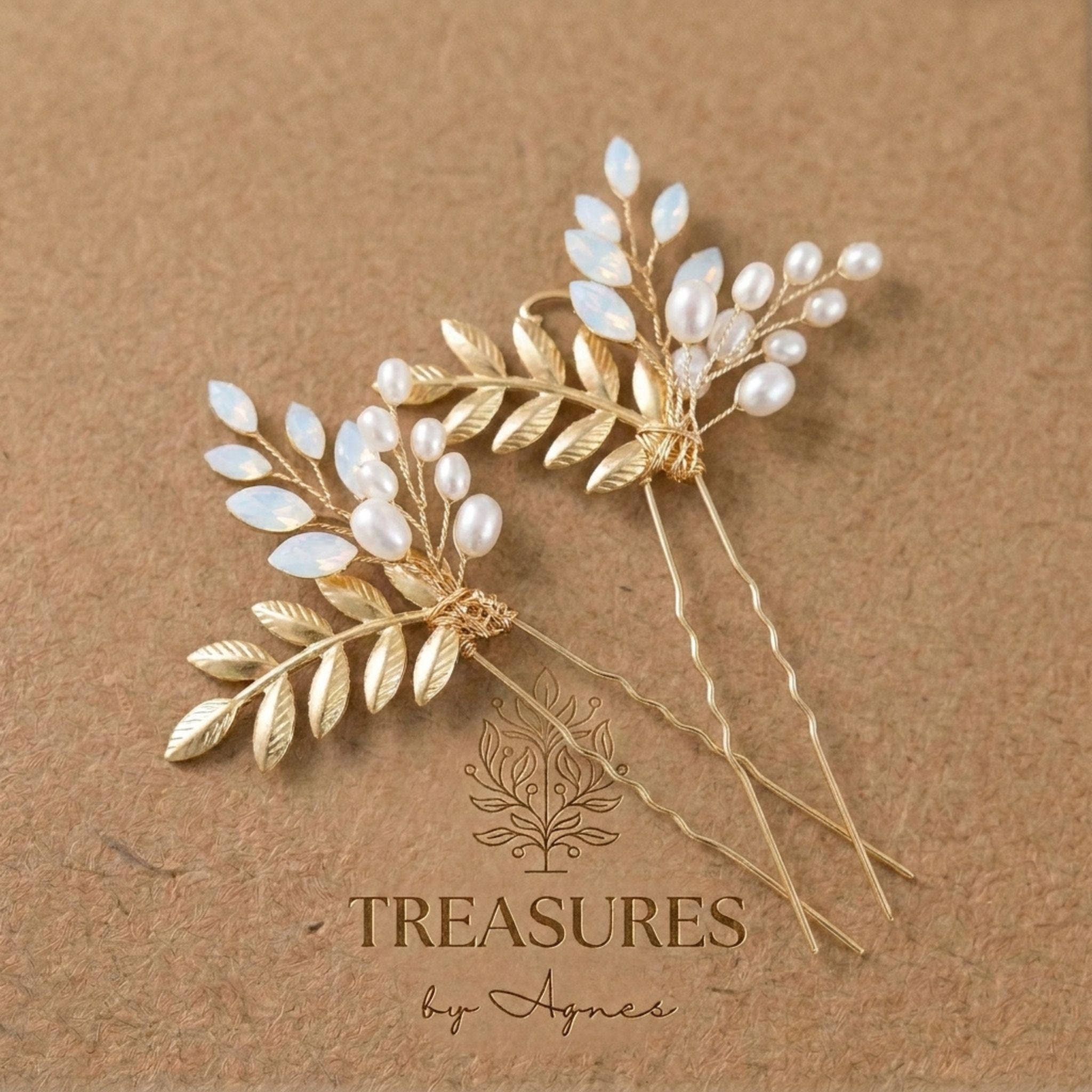 Ivy Swarovski Crystal & Pearl Bridal Hair Pins - Treasures by Agnes