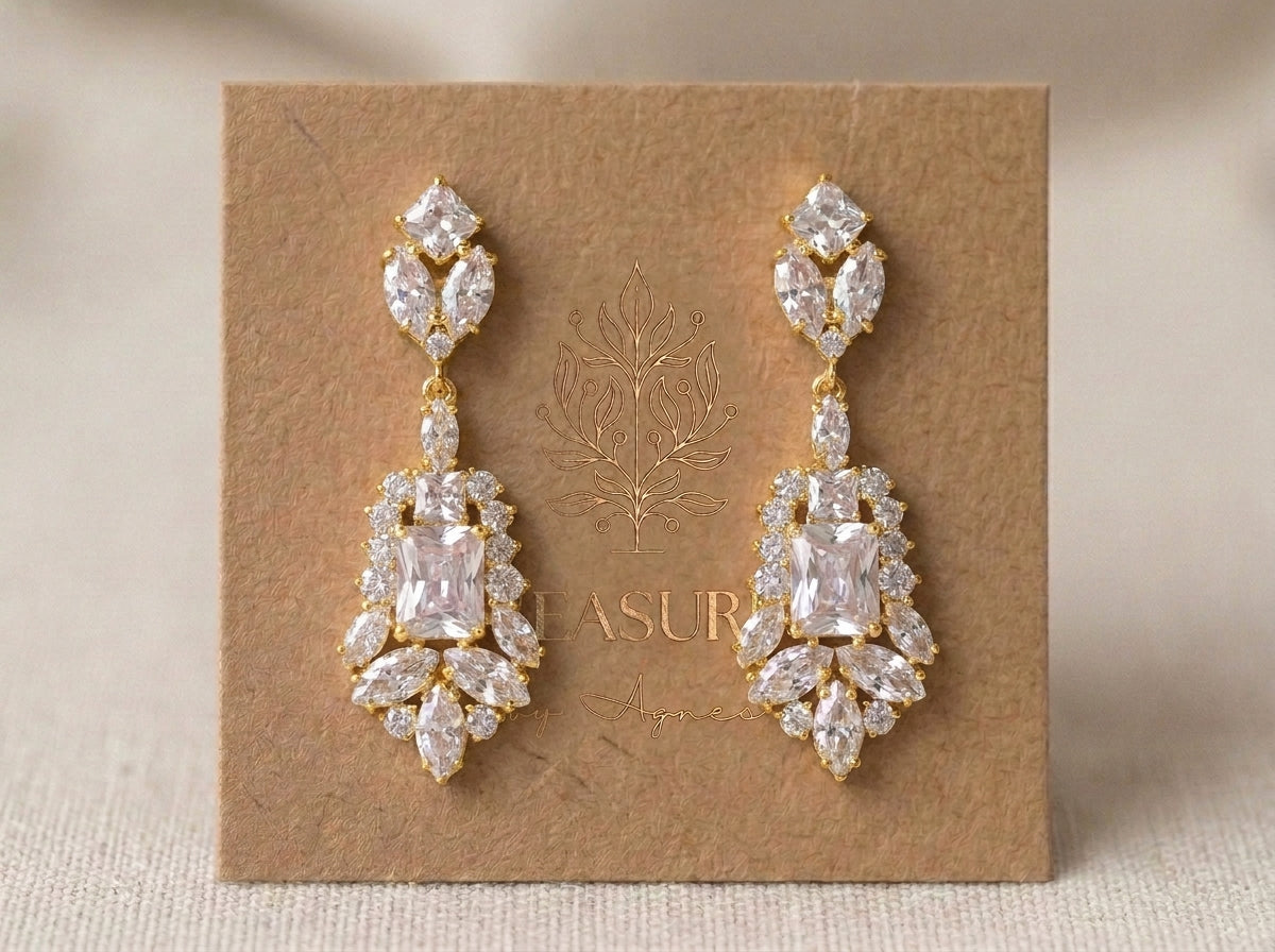 Jade Rose Gold Bridal Drop Earrings