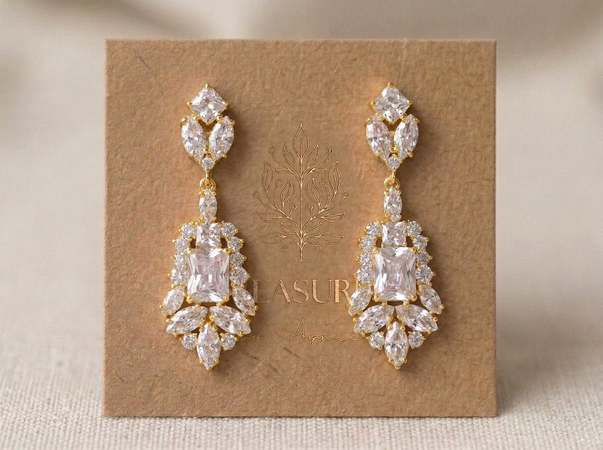 Jade Rose Gold Bridal Drop Earrings - Treasures by Agnes