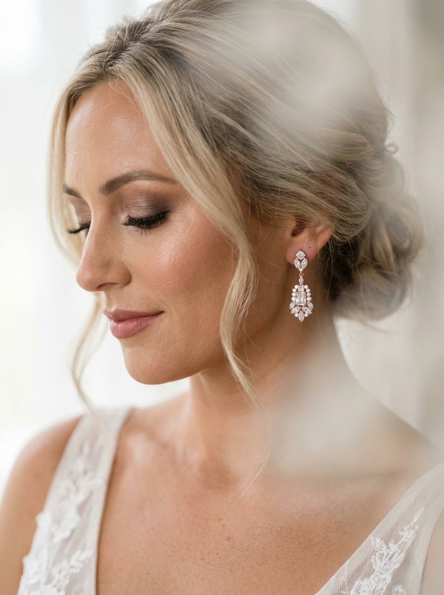 Jade Rose Gold Bridal Drop Earrings - Treasures by Agnes