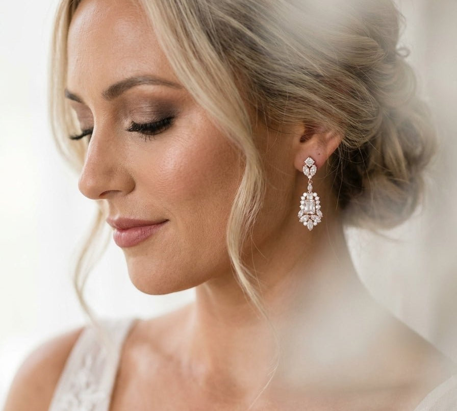 Jade Rose Gold Bridal Drop Earrings - Treasures by Agnes