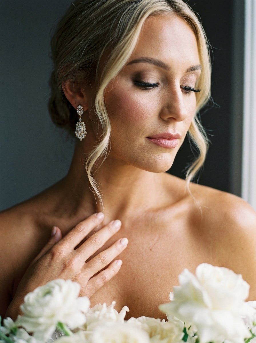 Jade Rose Gold Bridal Drop Earrings - Treasures by Agnes