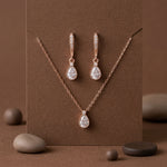 Khloe Necklace & Earrings Set – Rose Gold CZ Teardrop Bridal Jewelry Set - Treasures by Agnes