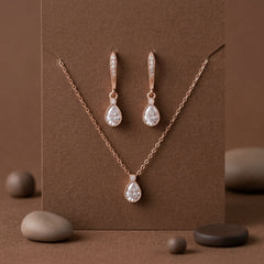 Khloe Necklace & Earrings Set – Rose Gold CZ Teardrop Bridal Jewelry Set - Treasures by Agnes