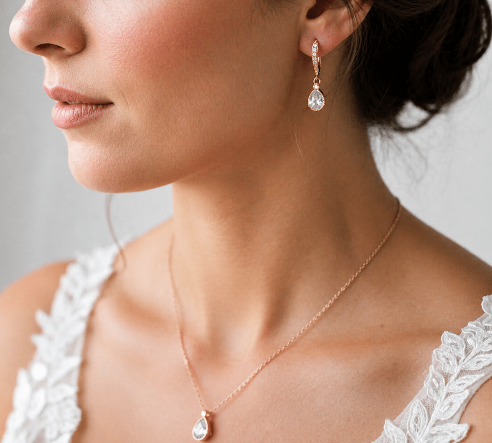 Khloe Necklace & Earrings Set – Rose Gold CZ Teardrop Bridal Jewelry Set - Treasures by Agnes