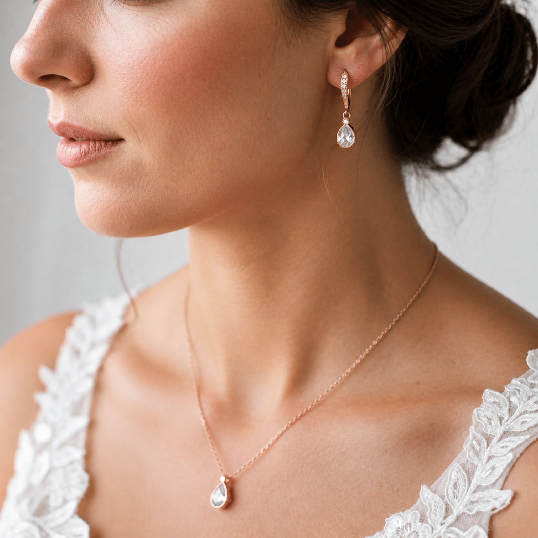 Khloe Necklace & Earrings Set – Rose Gold CZ Teardrop Bridal Jewelry Set - Treasures by Agnes