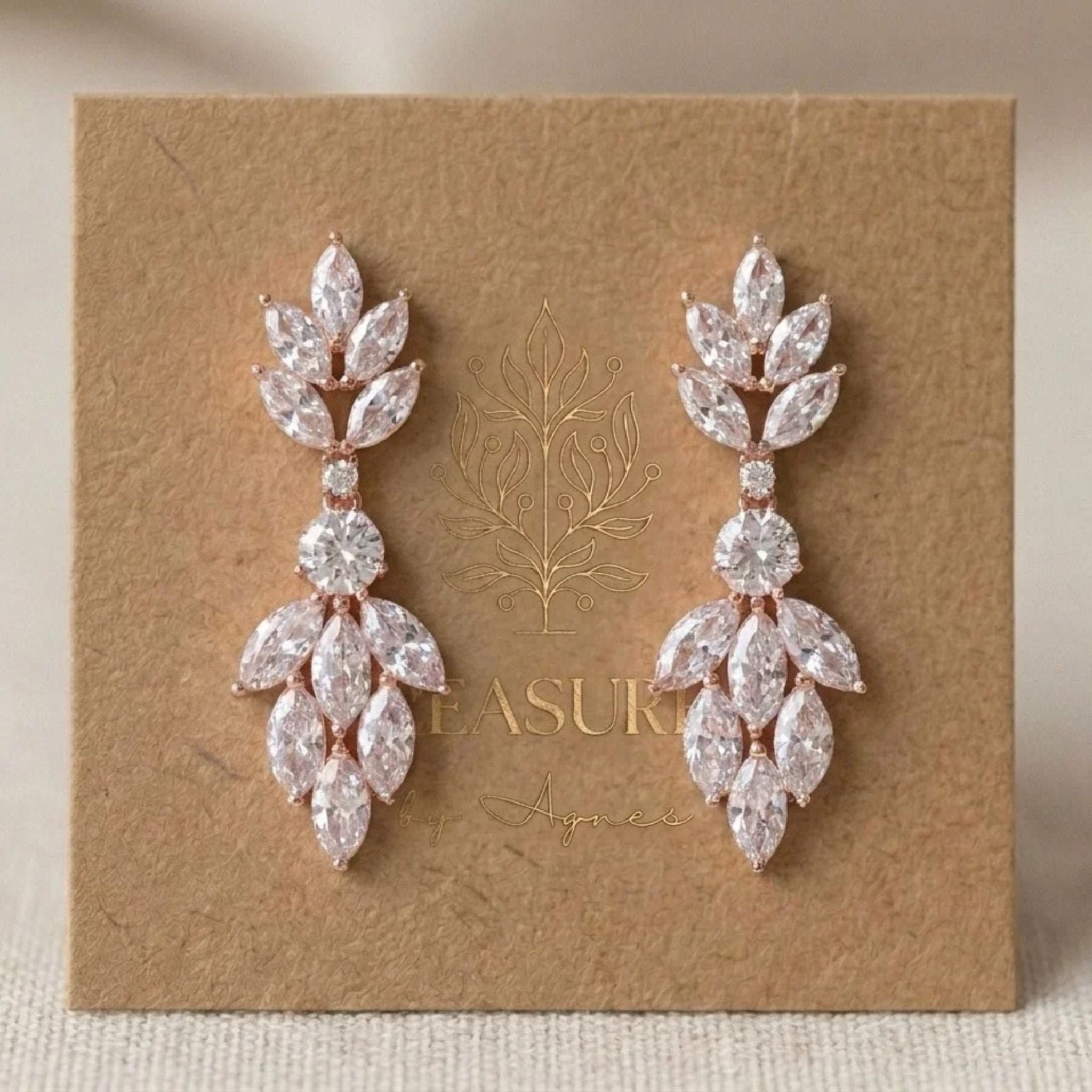 Kristen Dainty Rose Gold Bridal Earrings - Treasures by Agnes