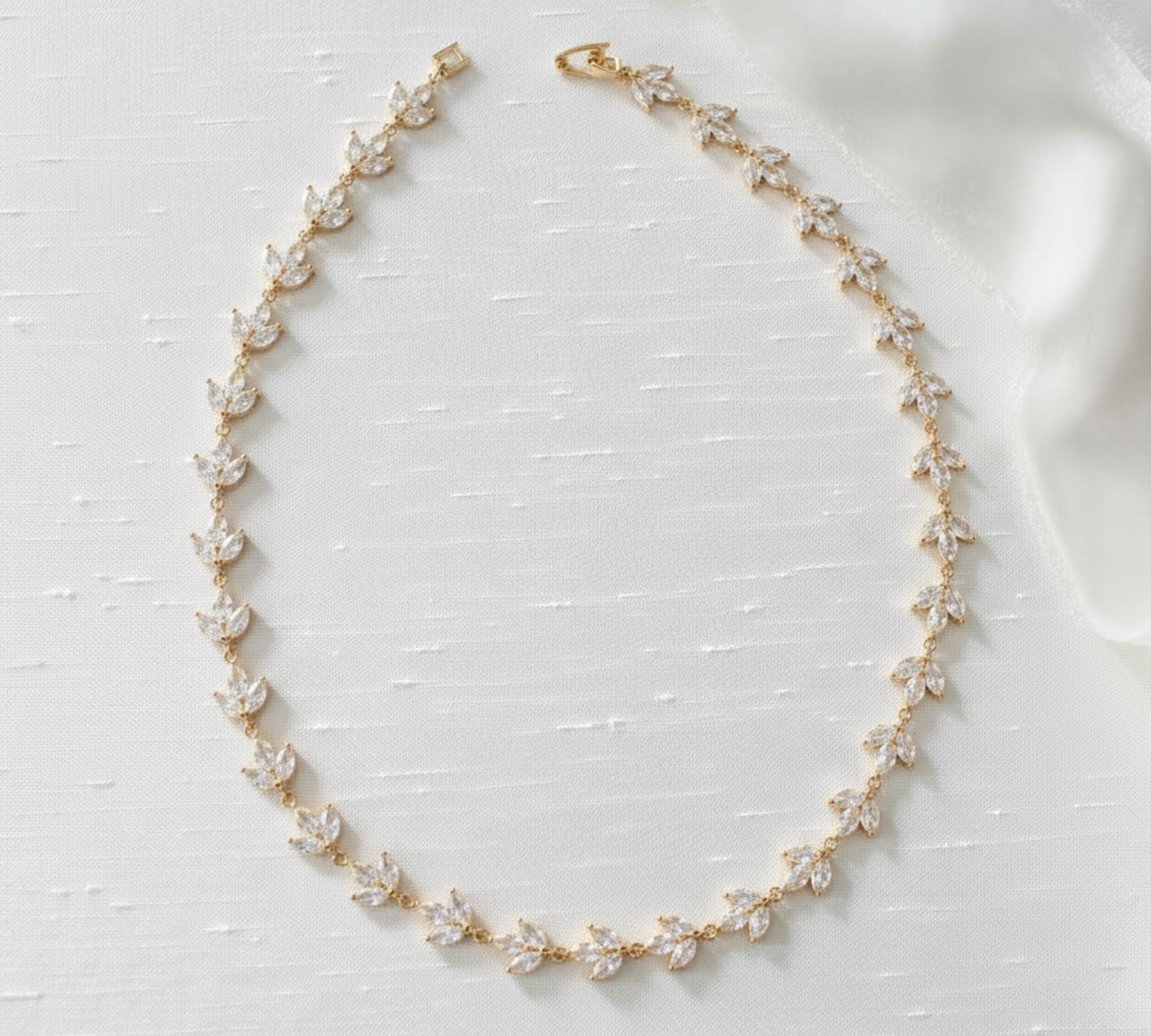 Lauren Bridal CZ Leaf Necklace - Treasures by Agnes