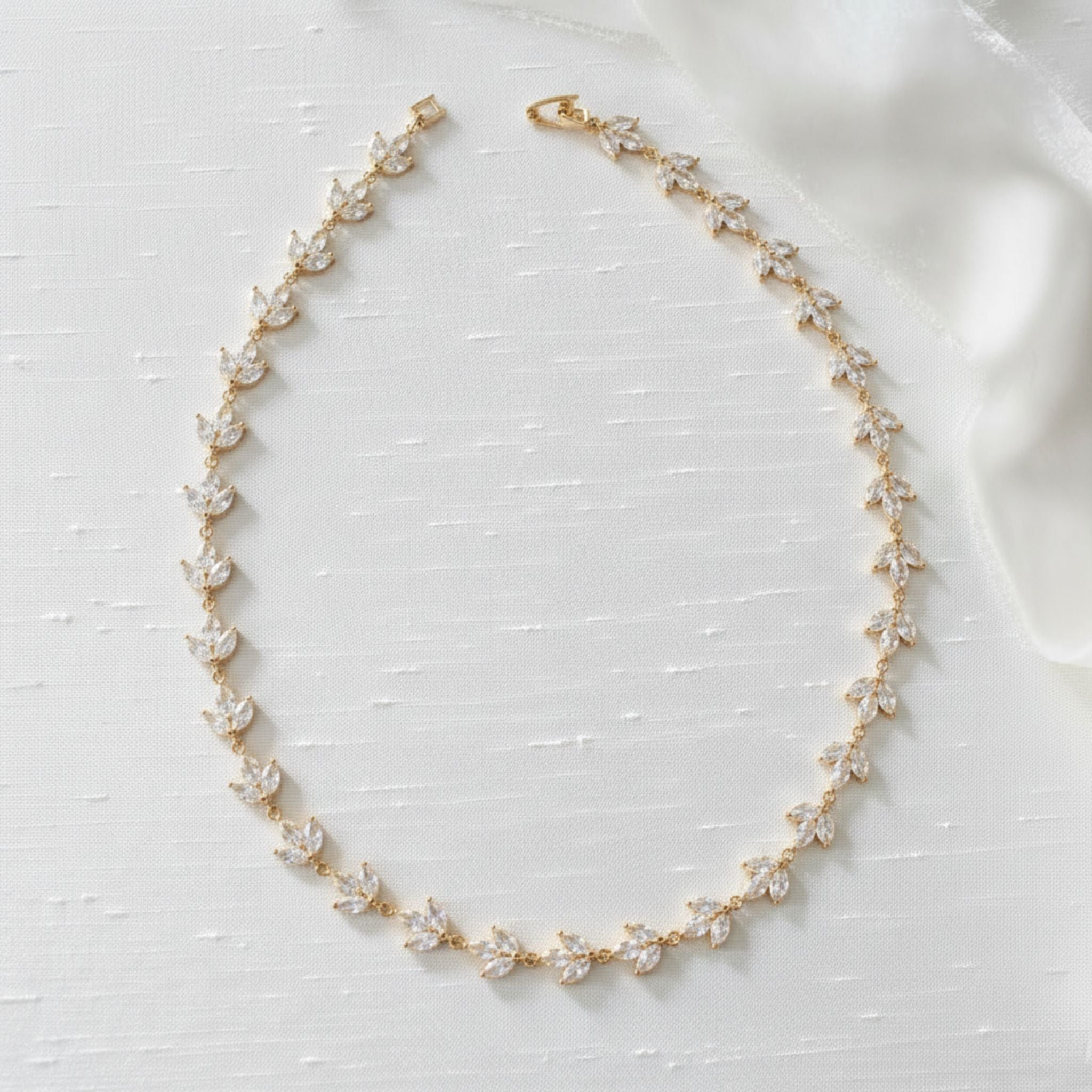 Lauren Bridal CZ Leaf Necklace - Treasures by Agnes