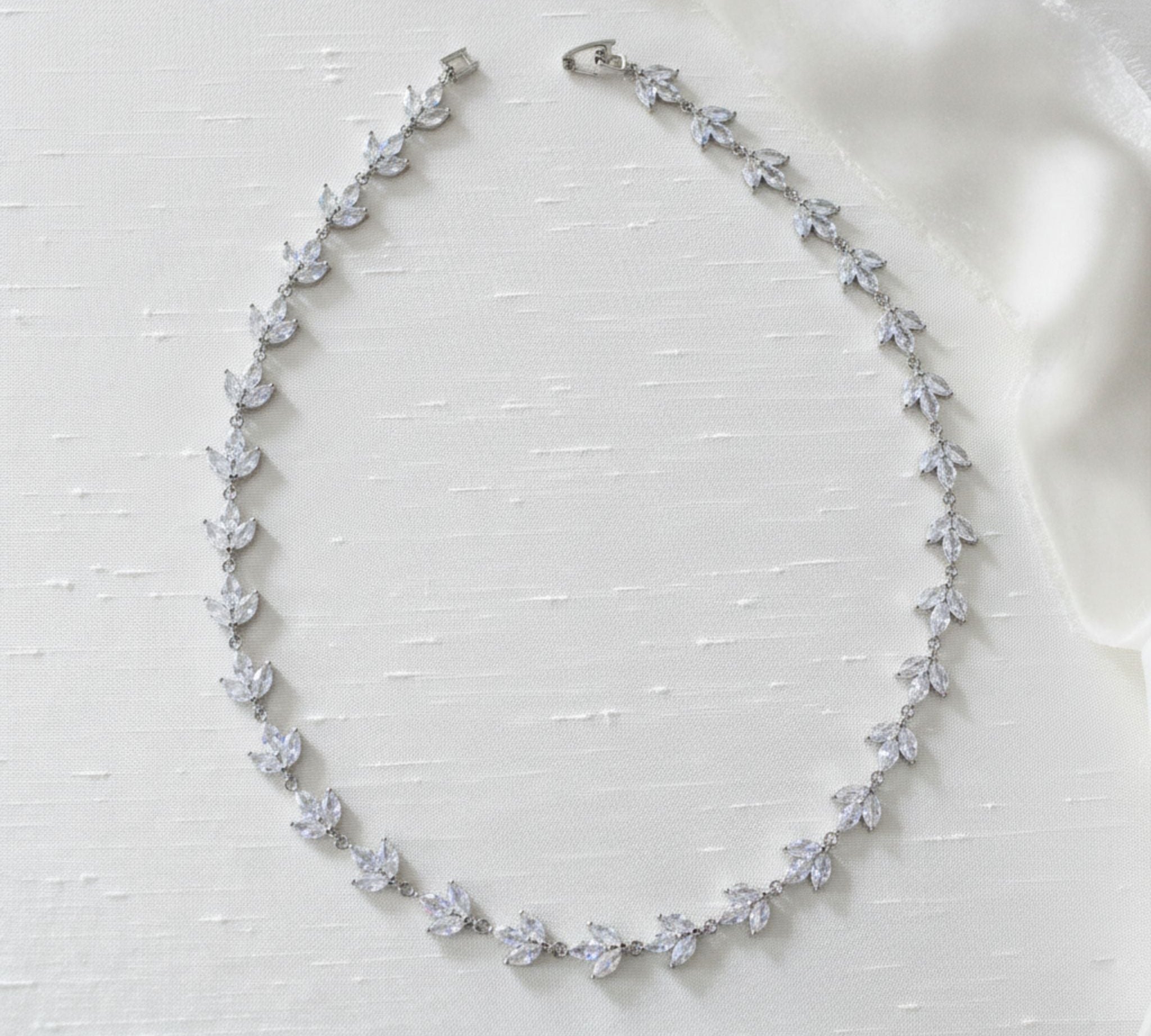 Lauren Bridal CZ Leaf Necklace - Treasures by Agnes
