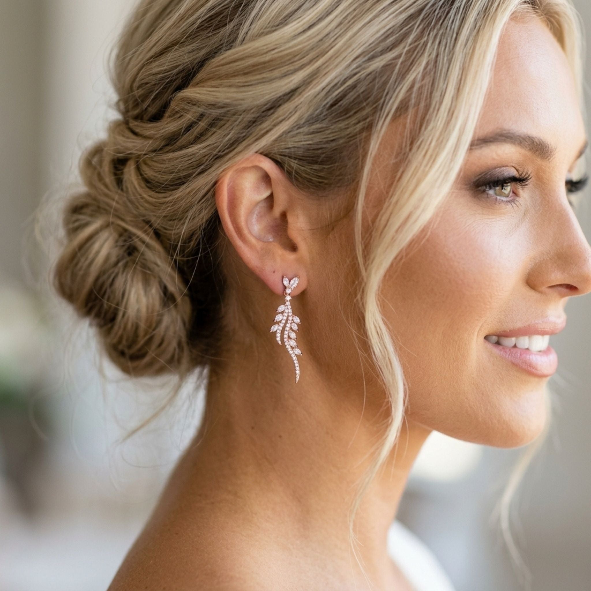 Leah CZ Leaf Drop Bridal Earrings - Treasures by Agnes
