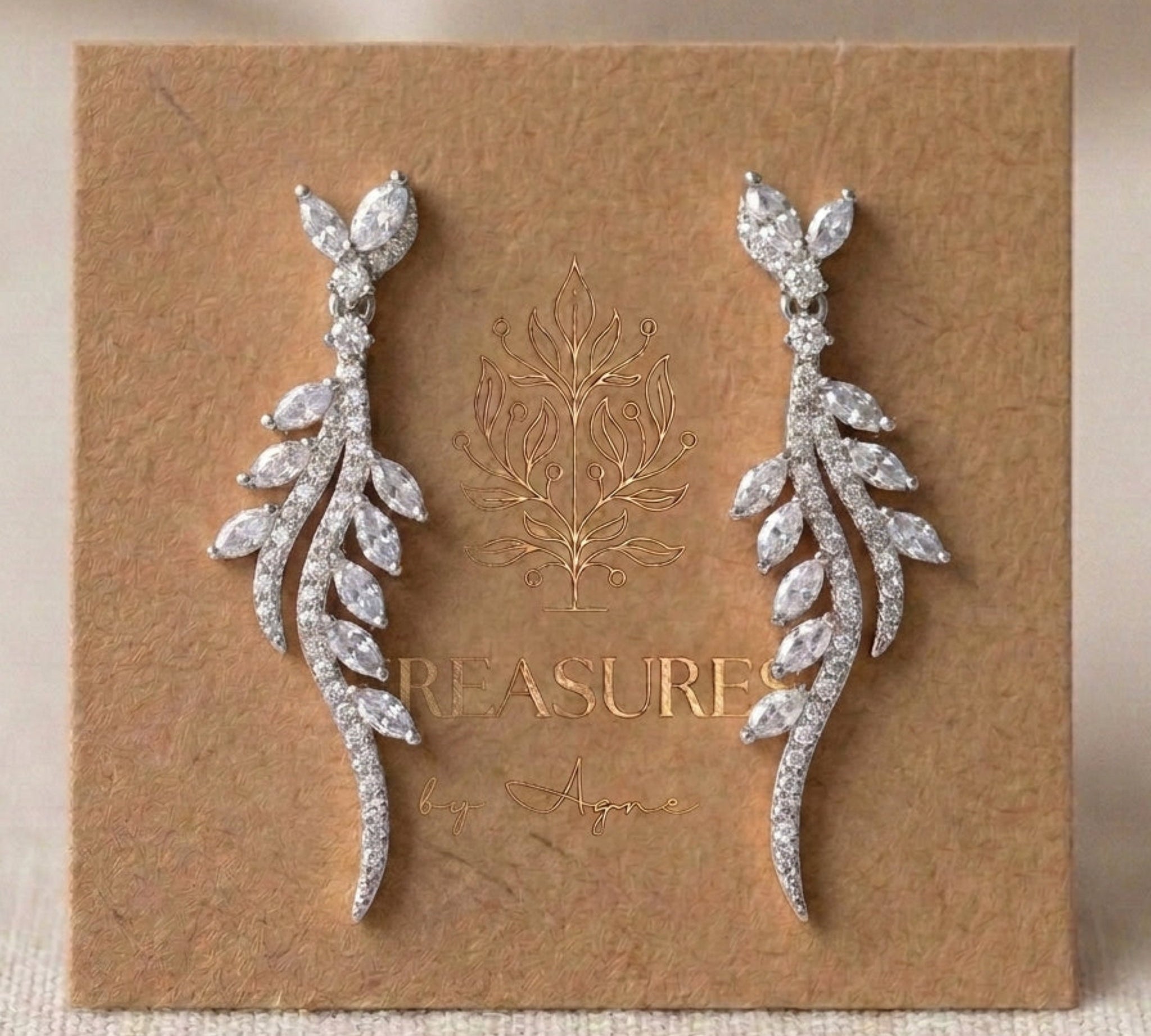 Leah CZ Leaf Drop Bridal Earrings - Treasures by Agnes