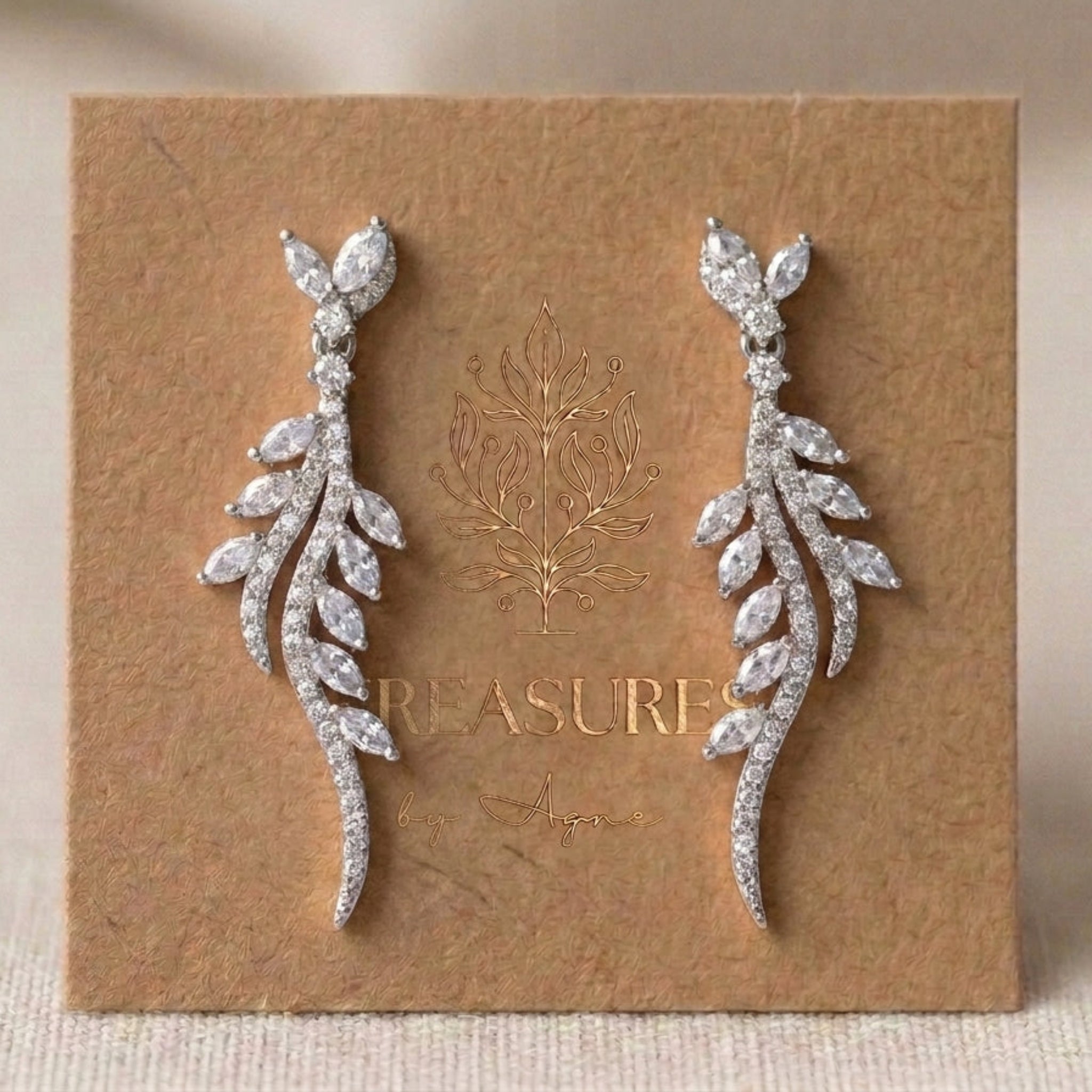 Leah CZ Leaf Drop Bridal Earrings - Treasures by Agnes