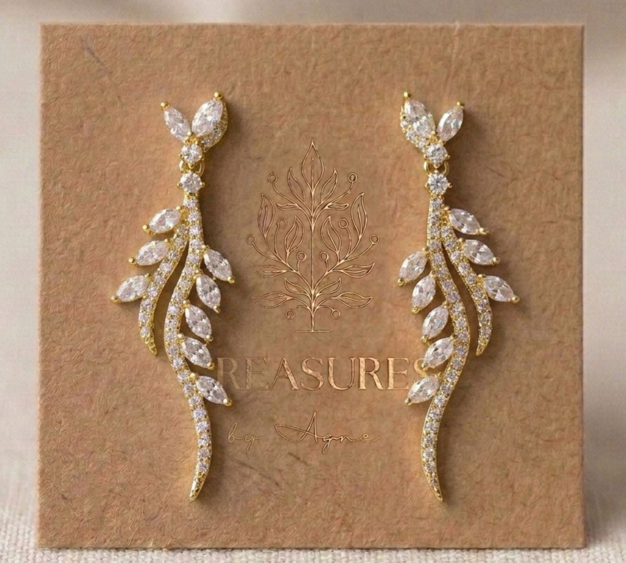 Leah CZ Leaf Drop Bridal Earrings - Treasures by Agnes