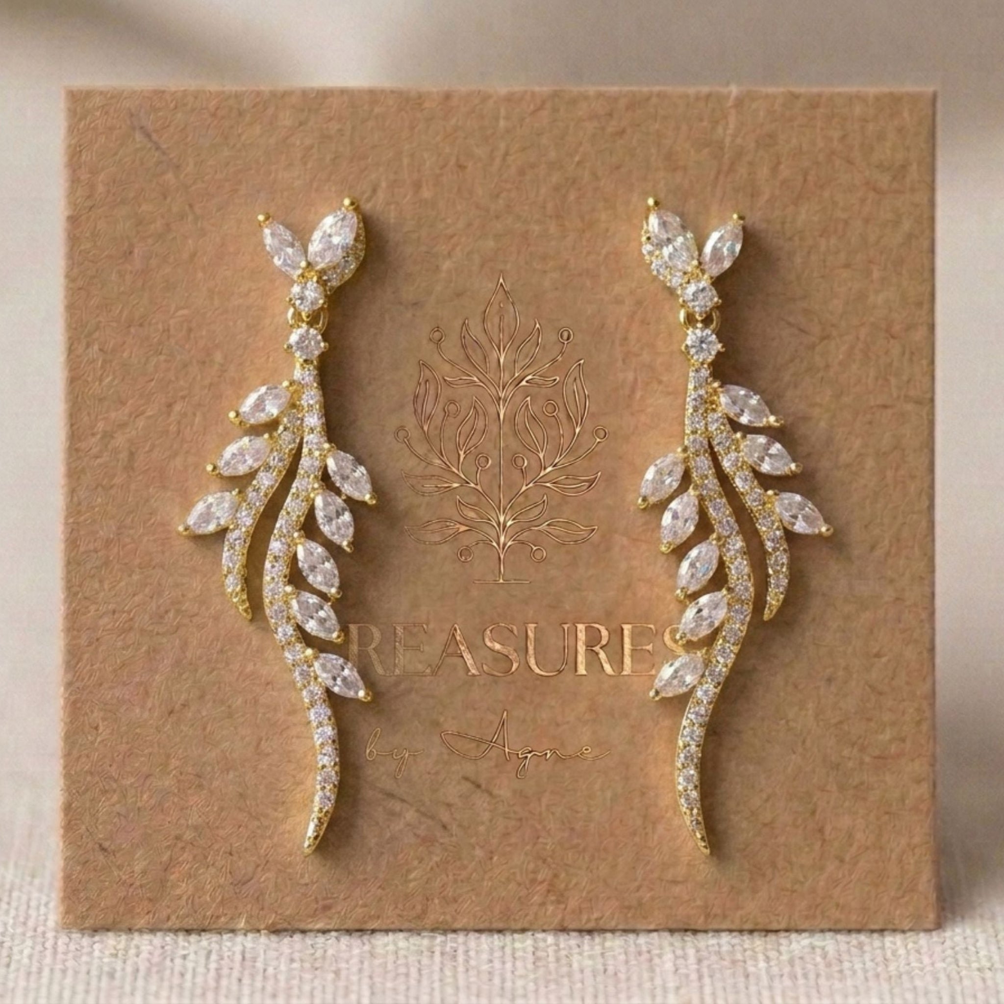 Leah CZ Leaf Drop Bridal Earrings - Treasures by Agnes