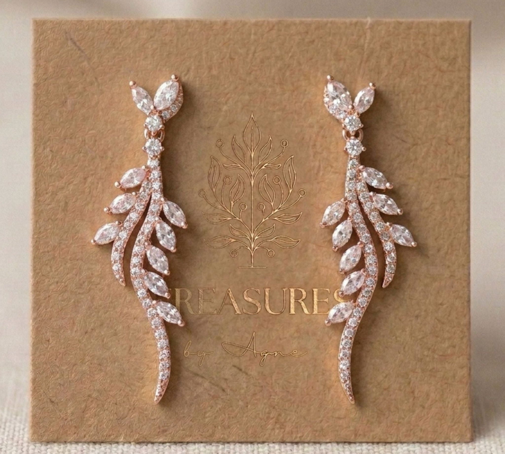 Leah CZ Leaf Drop Bridal Earrings - Treasures by Agnes