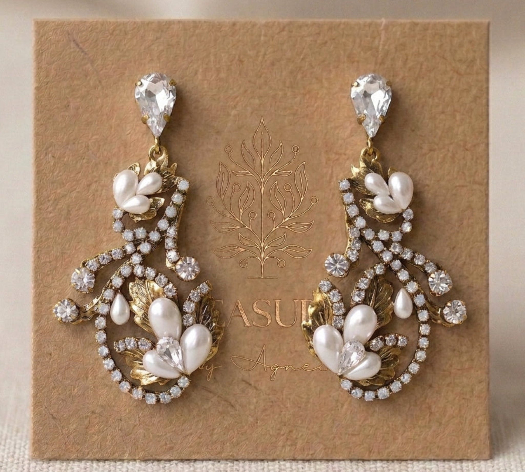Lisa Swarovski Crystal & Pearl Bridal Earrings - Treasures by Agnes