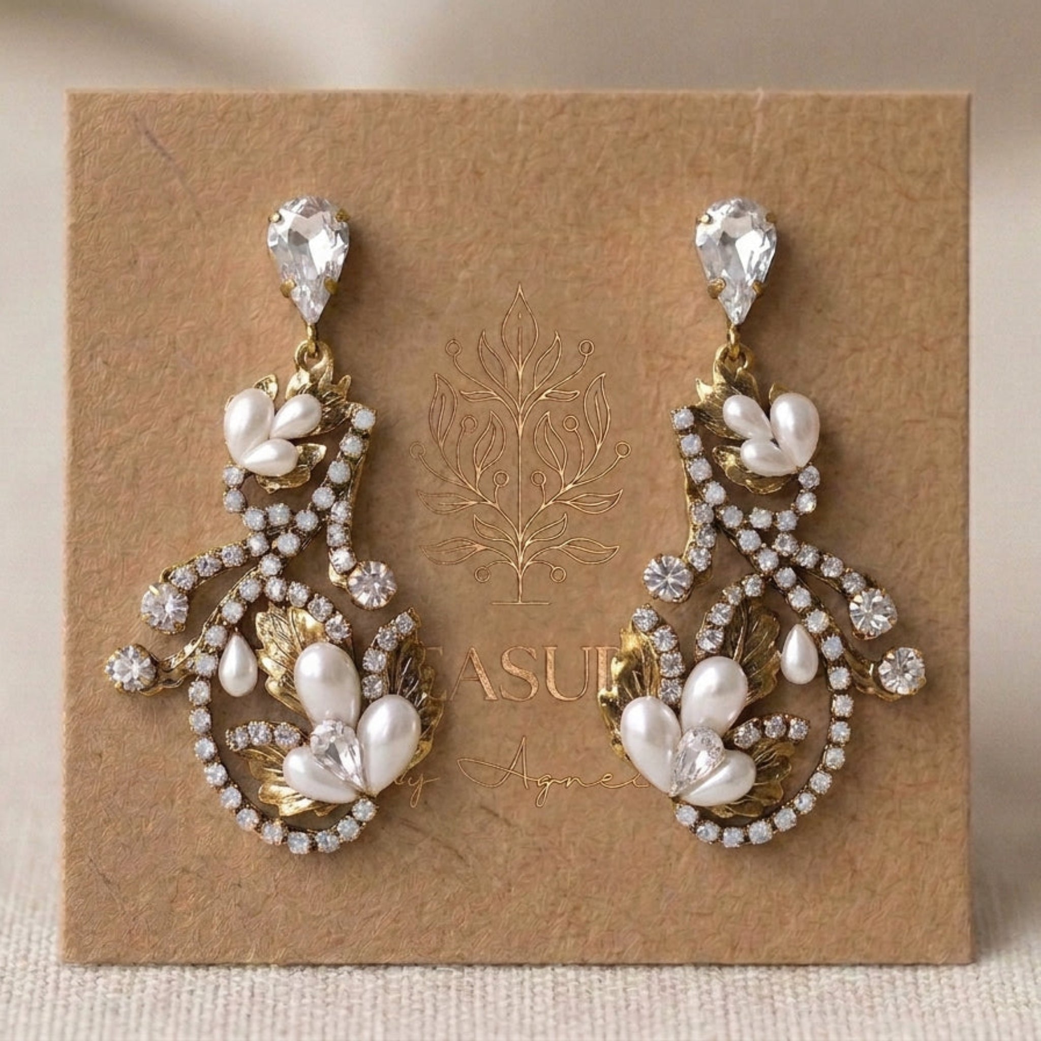 Lisa Swarovski Crystal & Pearl Bridal Earrings - Treasures by Agnes