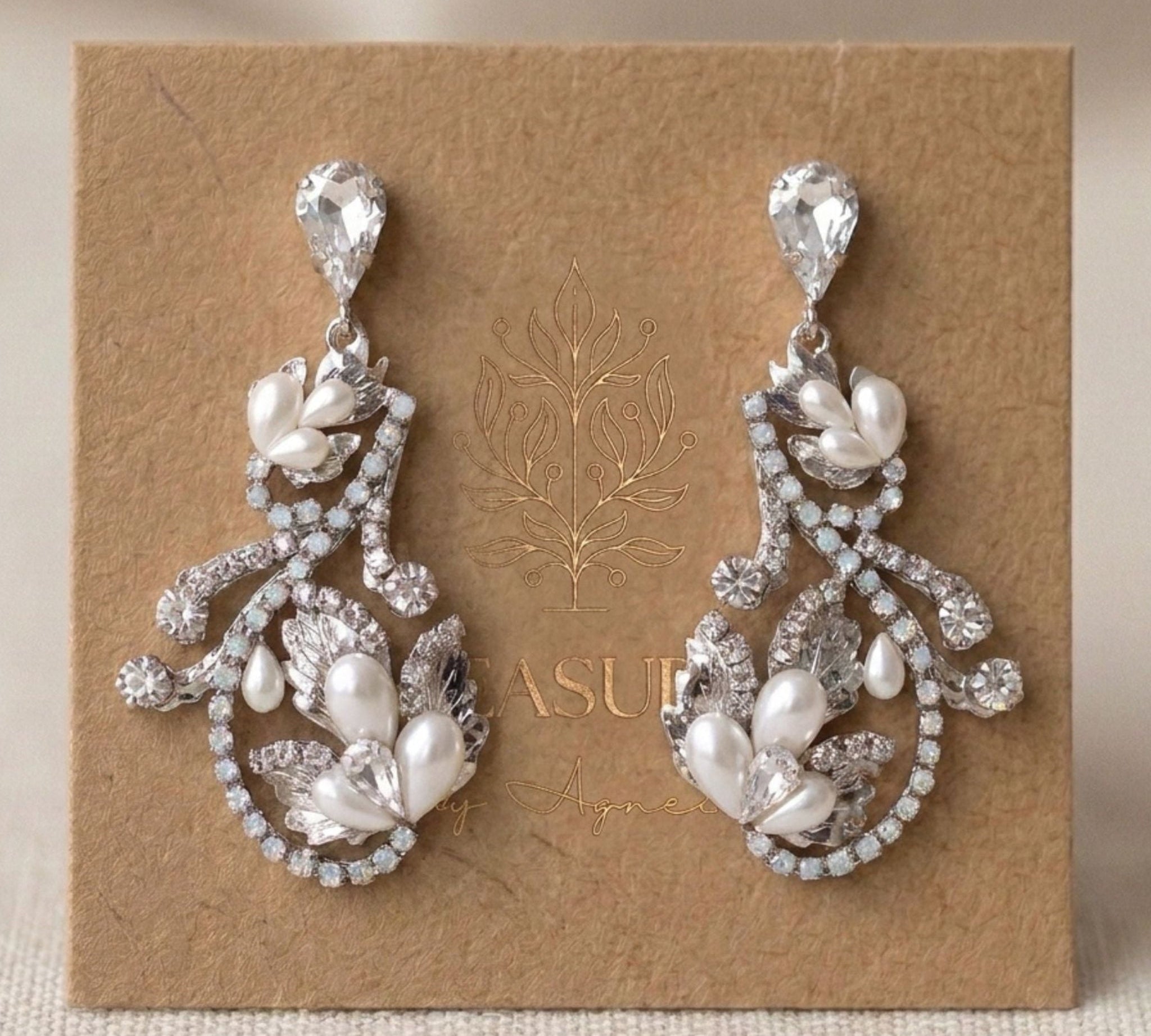 Lisa Swarovski Crystal & Pearl Bridal Earrings - Treasures by Agnes