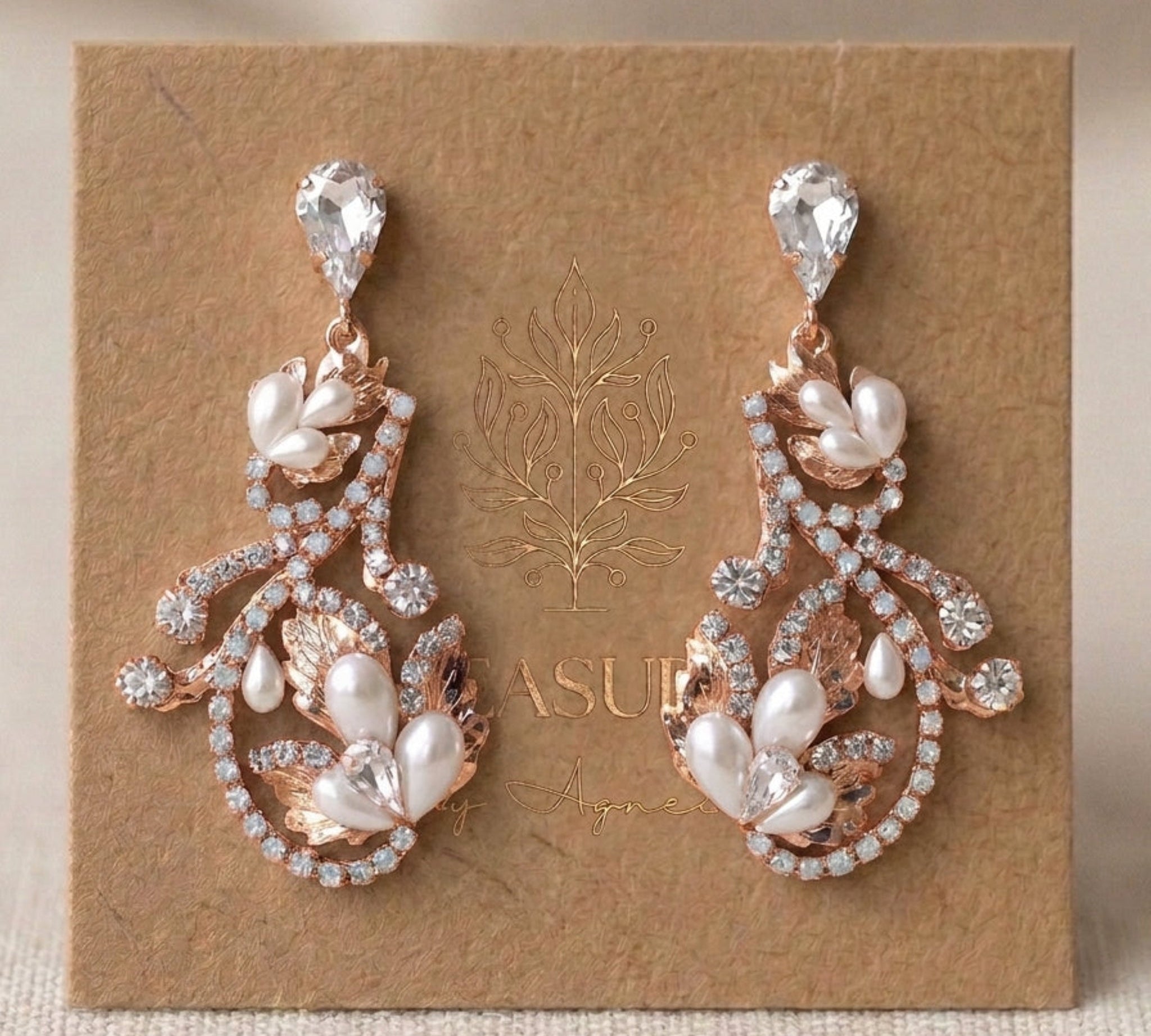 Lisa Swarovski Crystal & Pearl Bridal Earrings - Treasures by Agnes