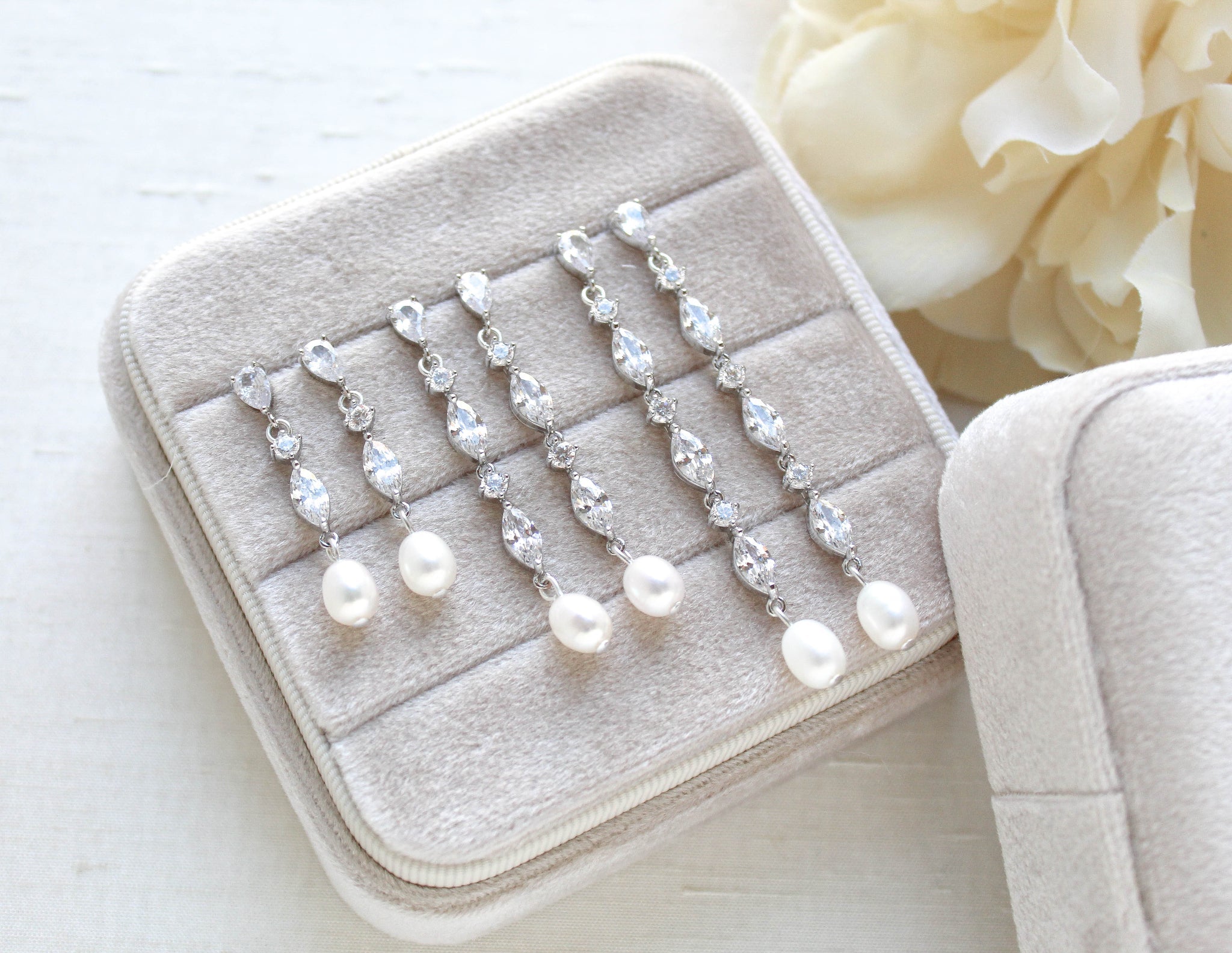 LIV Bridal Earrings with Pearl Drop - Treasures by Agnes