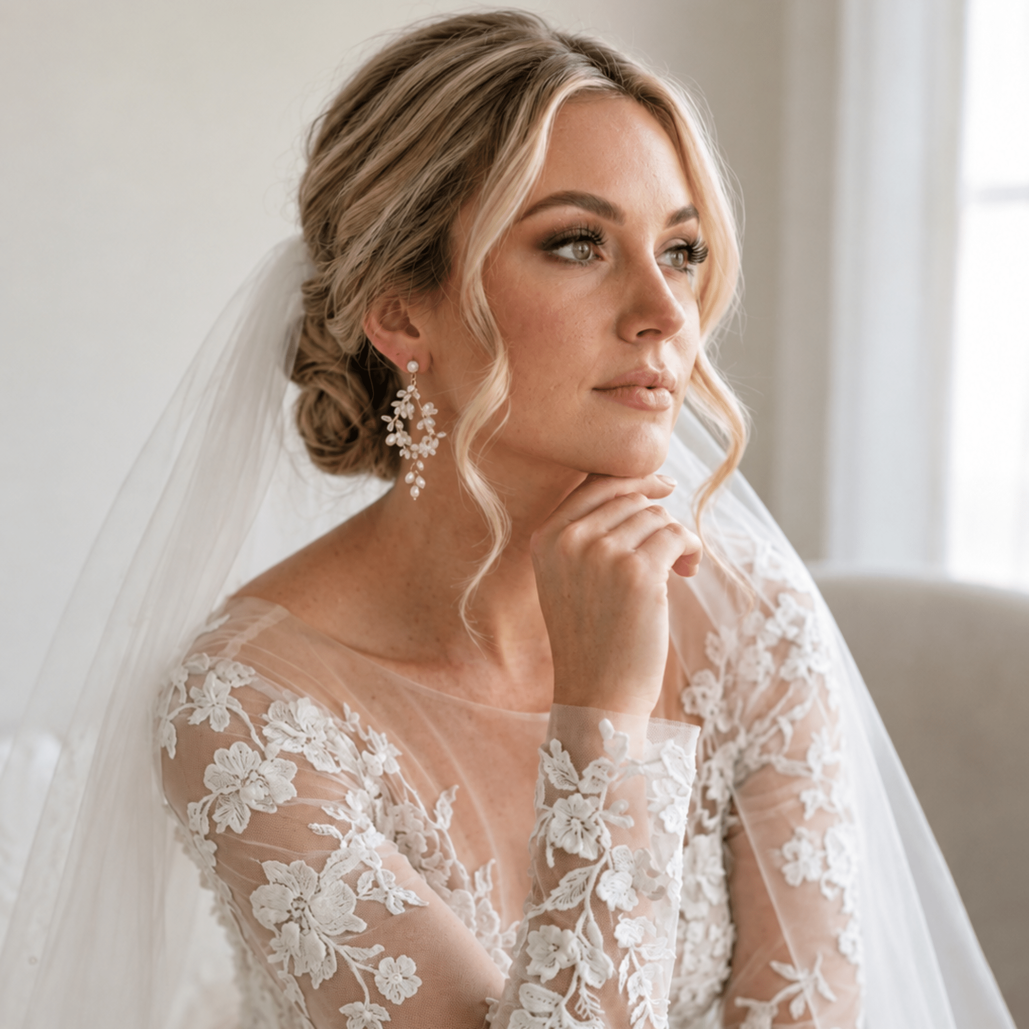 Lolita Gold Floral Swarovski Crystal & Pearl Bridal Earrings - Treasures by Agnes
