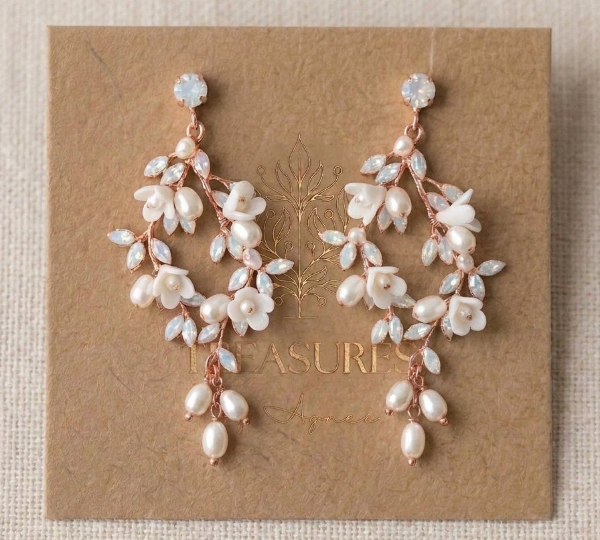 Lolita Gold Floral Swarovski Crystal & Pearl Bridal Earrings - Treasures by Agnes