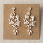 Lolita Gold Floral Swarovski Crystal & Pearl Bridal Earrings - Treasures by Agnes