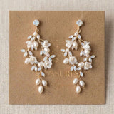 Lolita Gold Floral Swarovski Crystal & Pearl Bridal Earrings - Treasures by Agnes