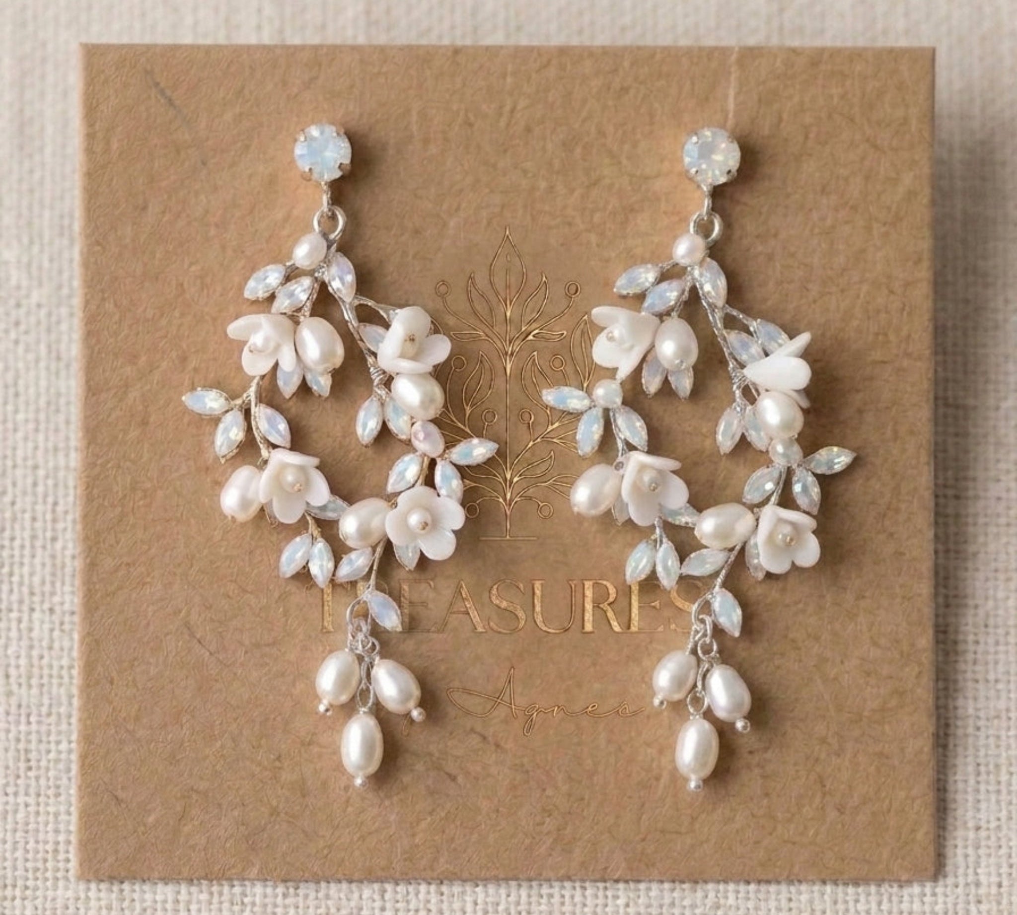 Lolita Gold Floral Swarovski Crystal & Pearl Bridal Earrings - Treasures by Agnes