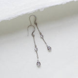 Long Dainty Rose gold CZ earrings for bride - KAYLA - Treasures by Agnes