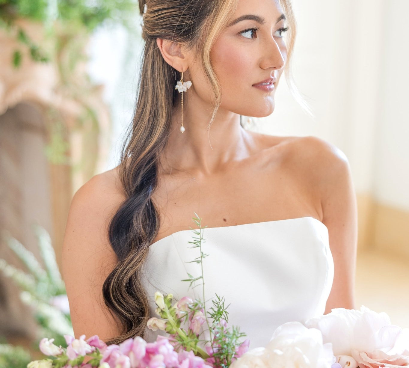 Long floral cluster bridal earrings - MEADOW - Treasures by Agnes